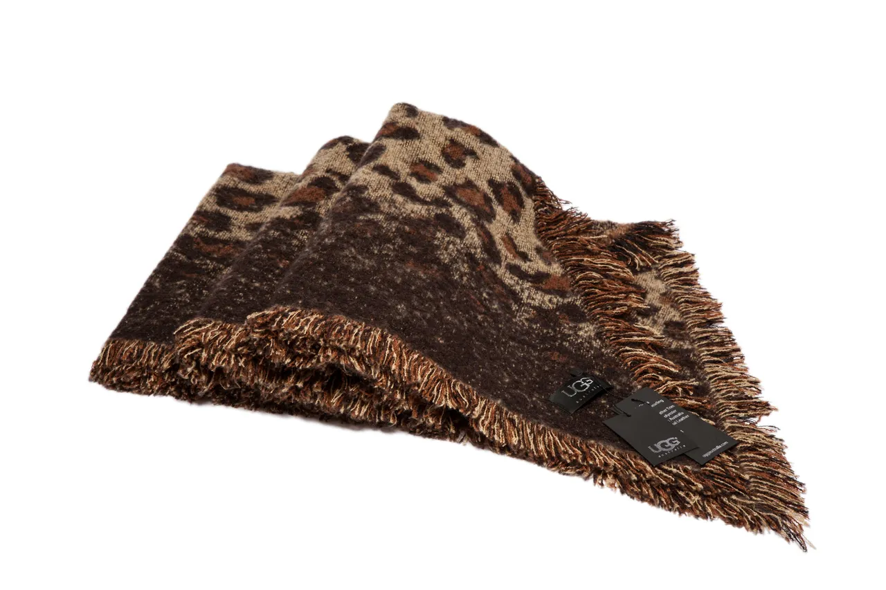 Beige Brown Knitted Leopard Print Scarve