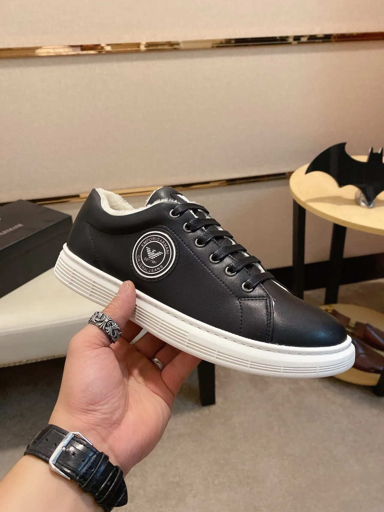 Emporio Armani Original Jeans Black Leather Lifestyle Sneakers