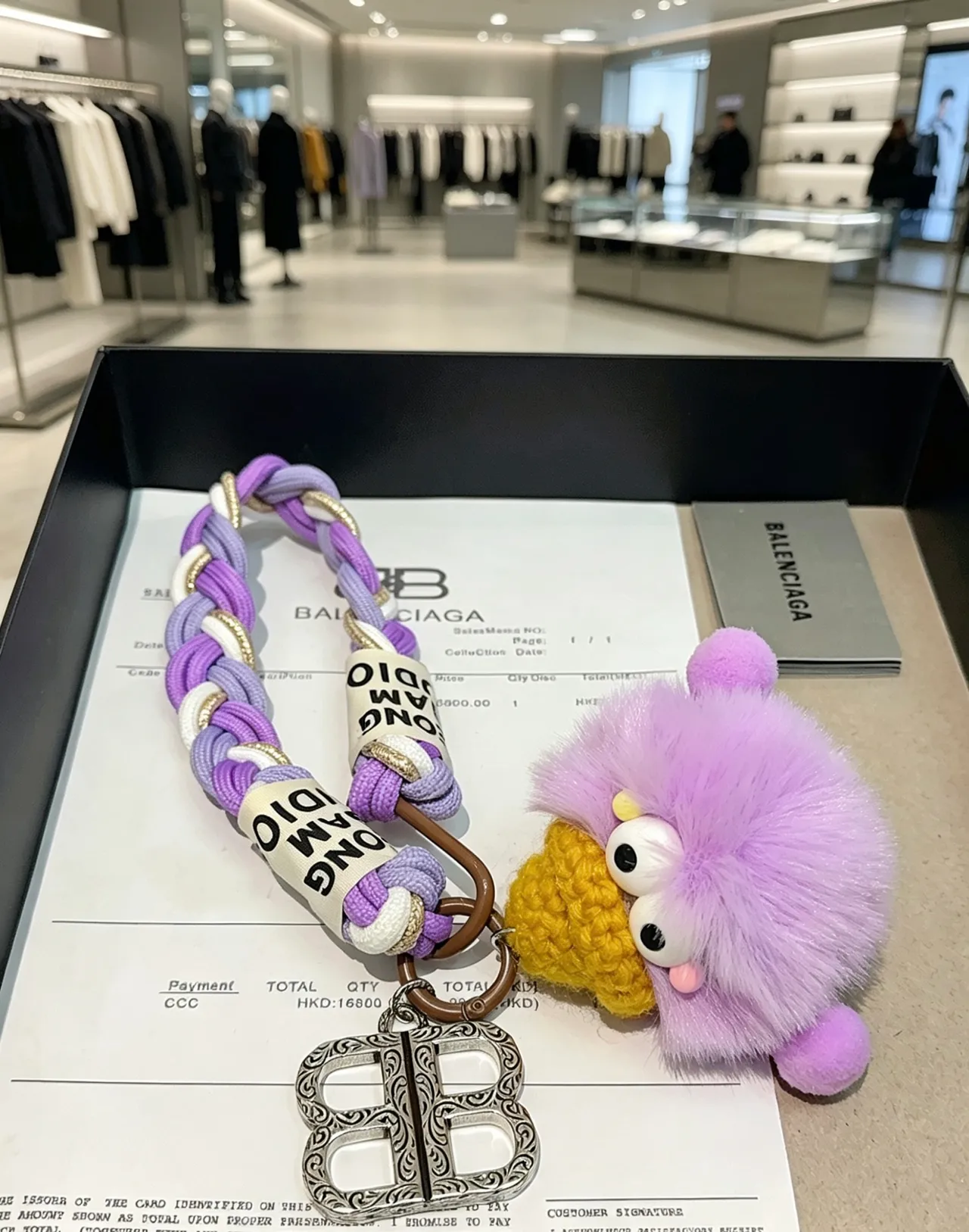 Balenciaga BB Monster Purple White Braided Rope Strap Reversed Logo Tape Handbag