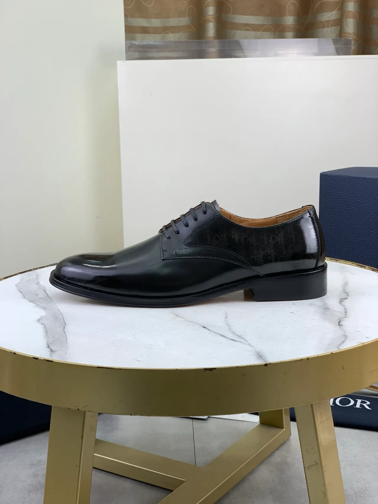 Dior Black Brown Glossy Leather Cap-Toe Oxford Shoes