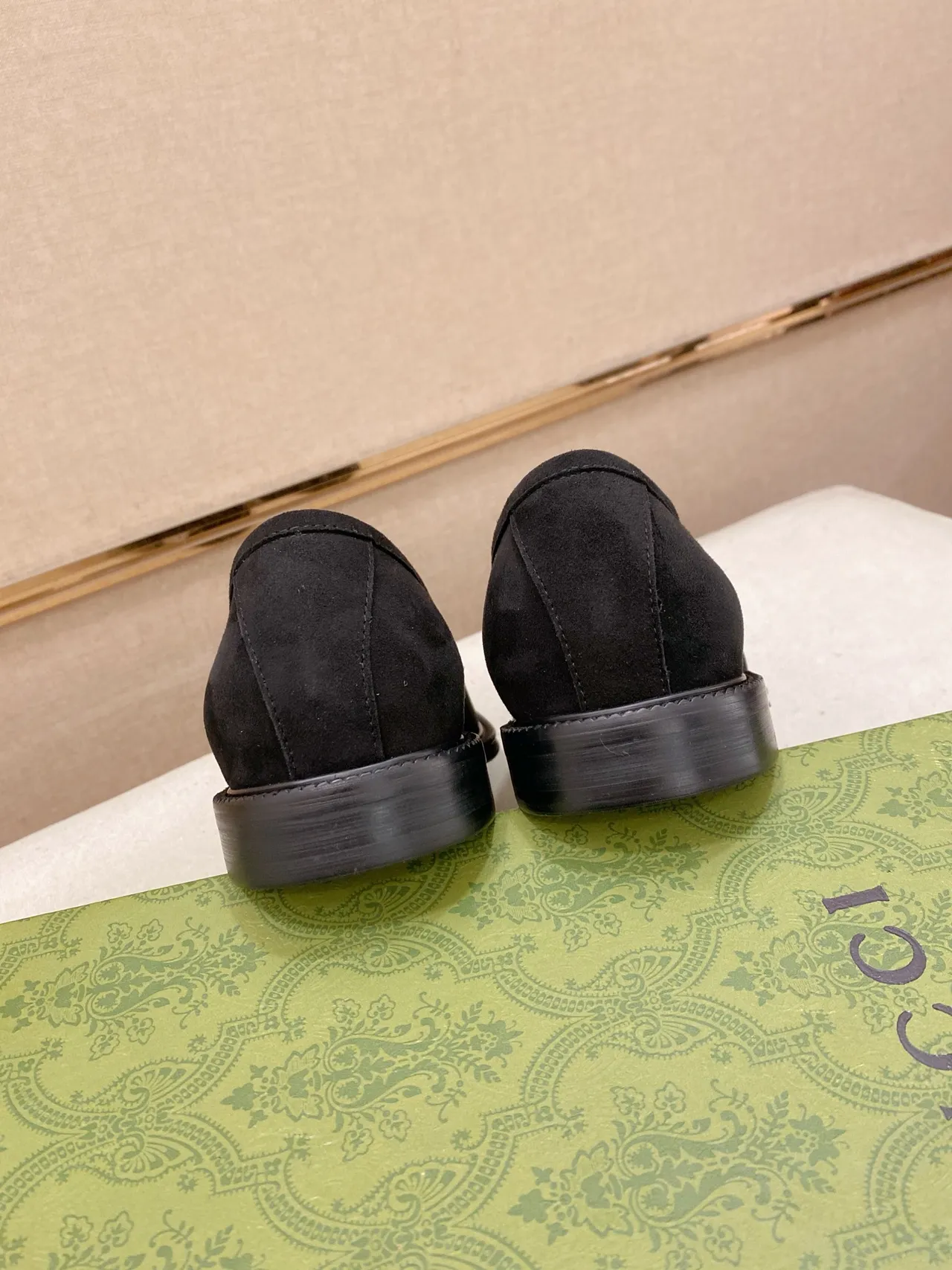 Gucci Black Green Suede Upper GG Monogram Print Loafer