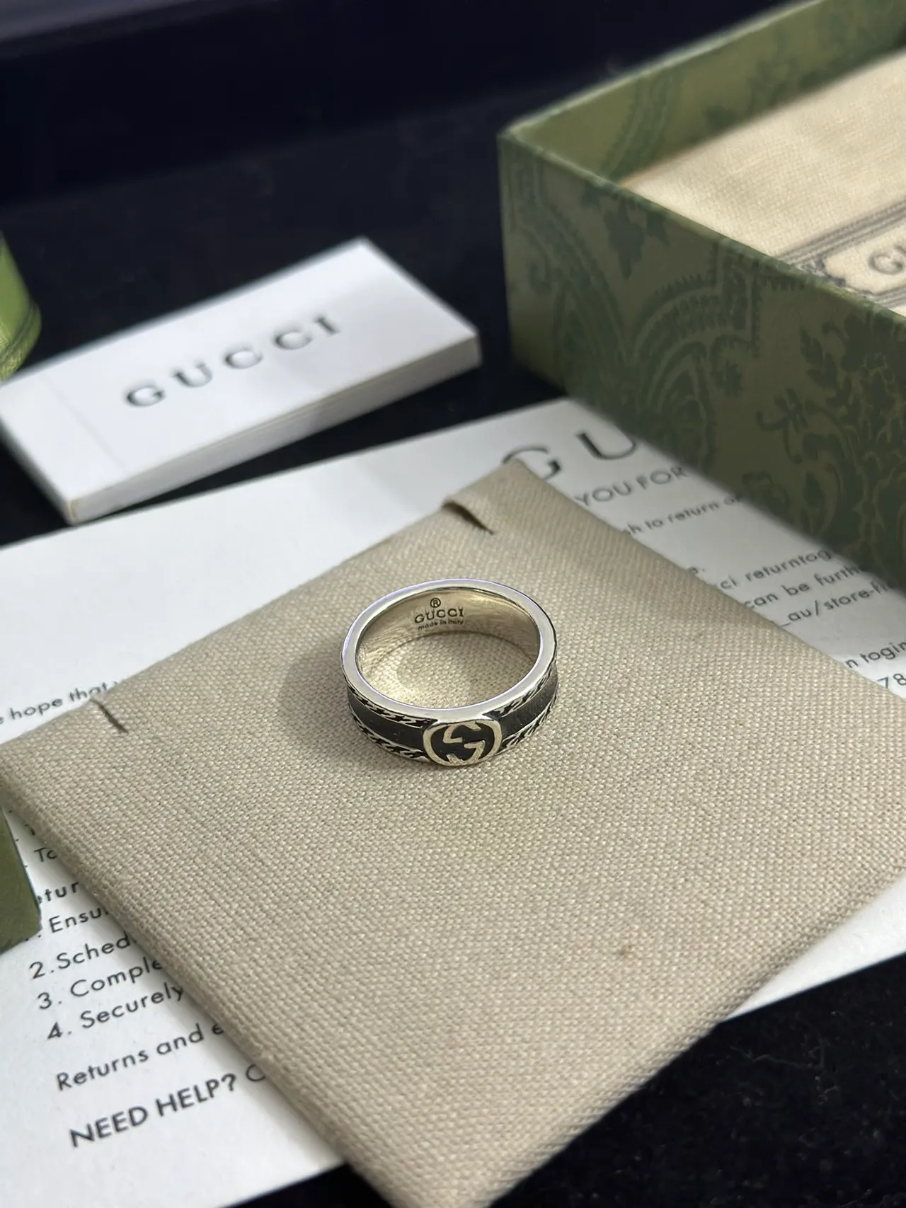 Gucci Interlocking Double G Black Enamel Ring