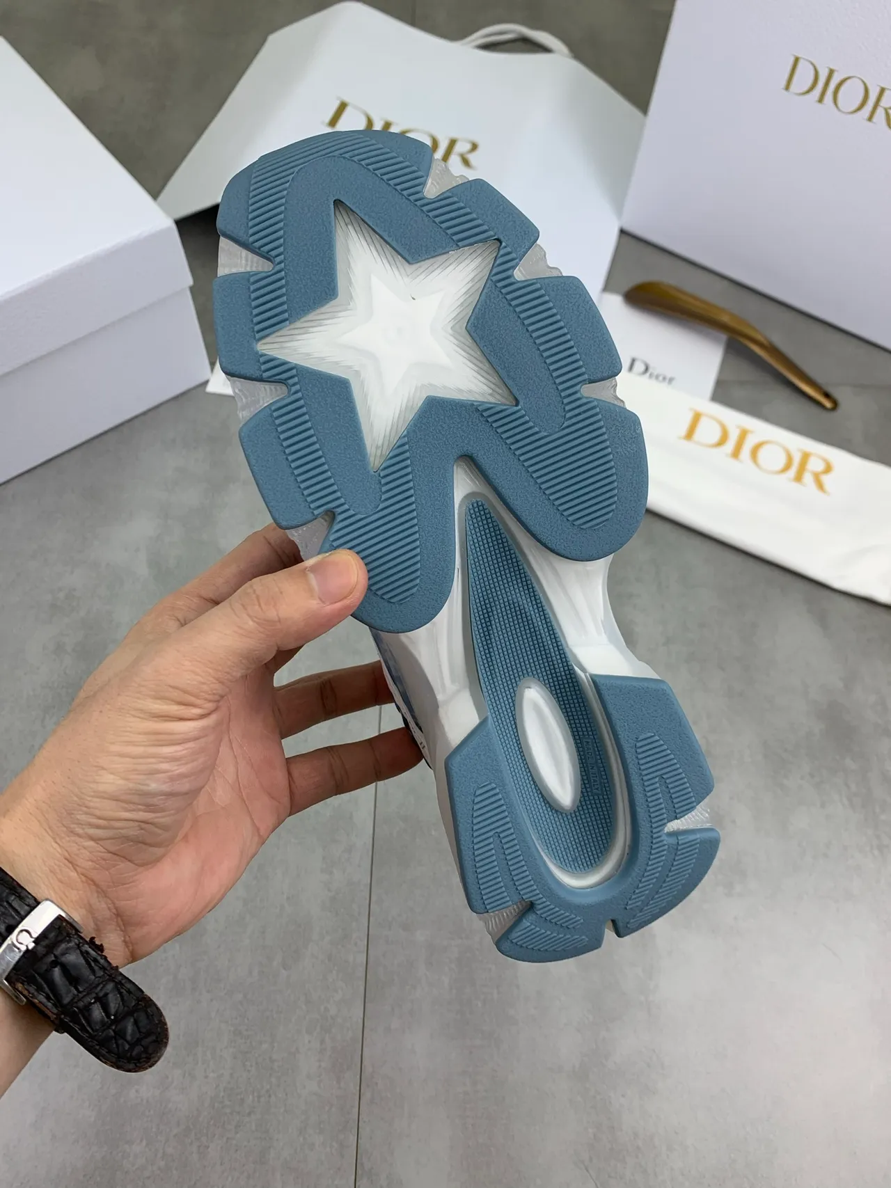 Dior White Blue Sole Transparent Midsole Chunky Sneakers