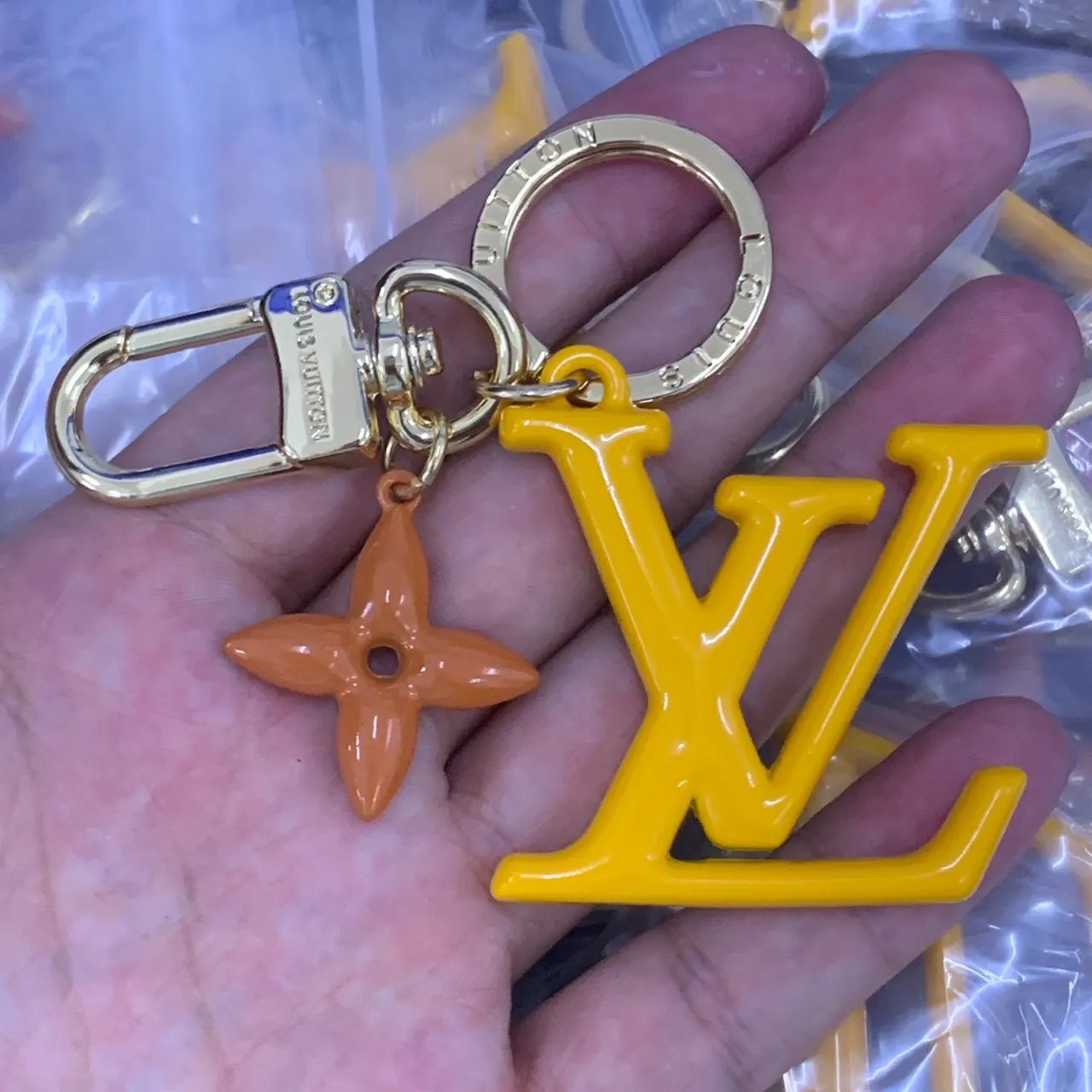 Louis Vuitton Yellow Orange Glossy Resin Charms Gold-Tone Metal Hardware Phone Case