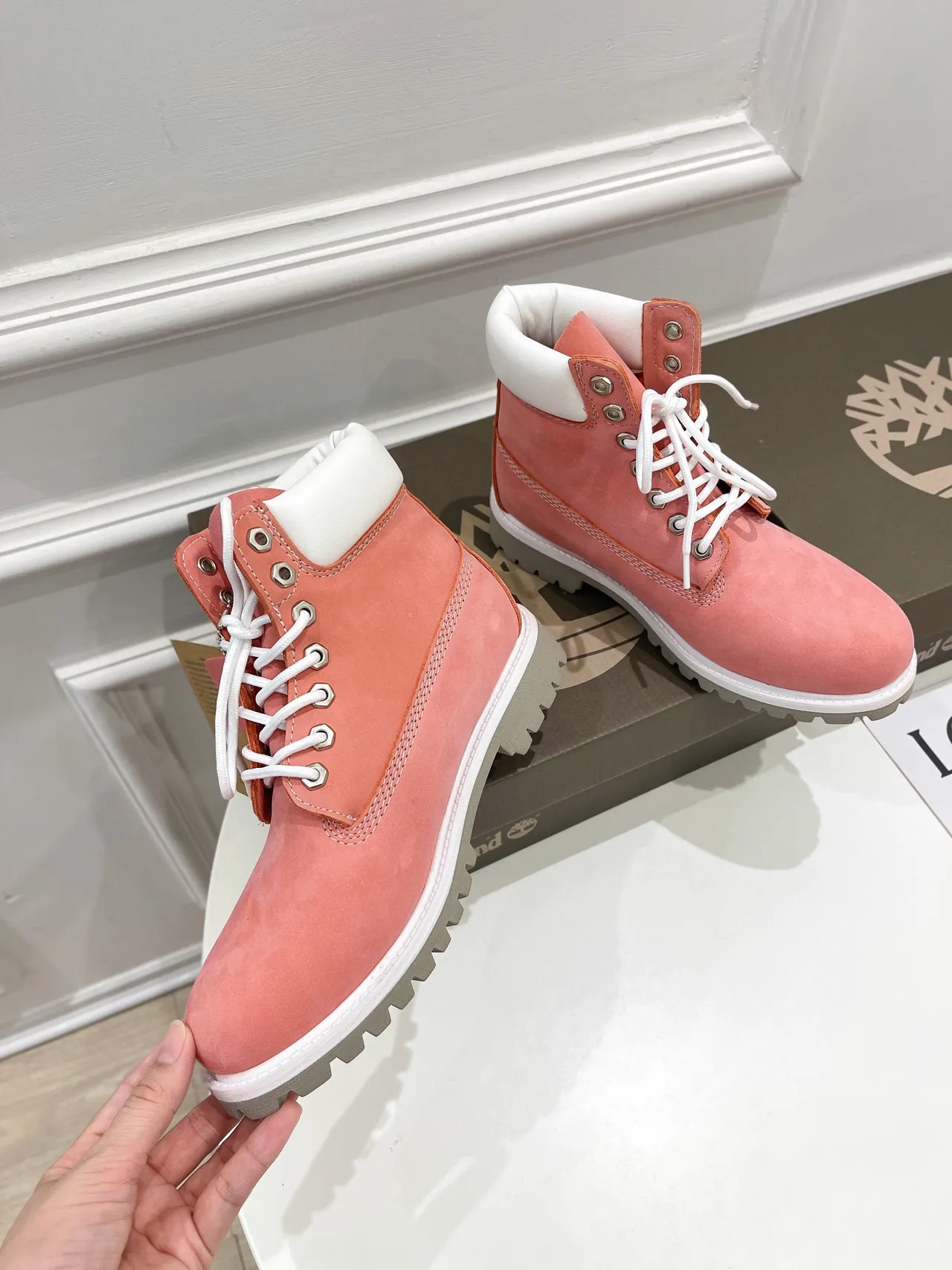 Timberland Premium 6-Inch Coral Pink Suede Work Boots