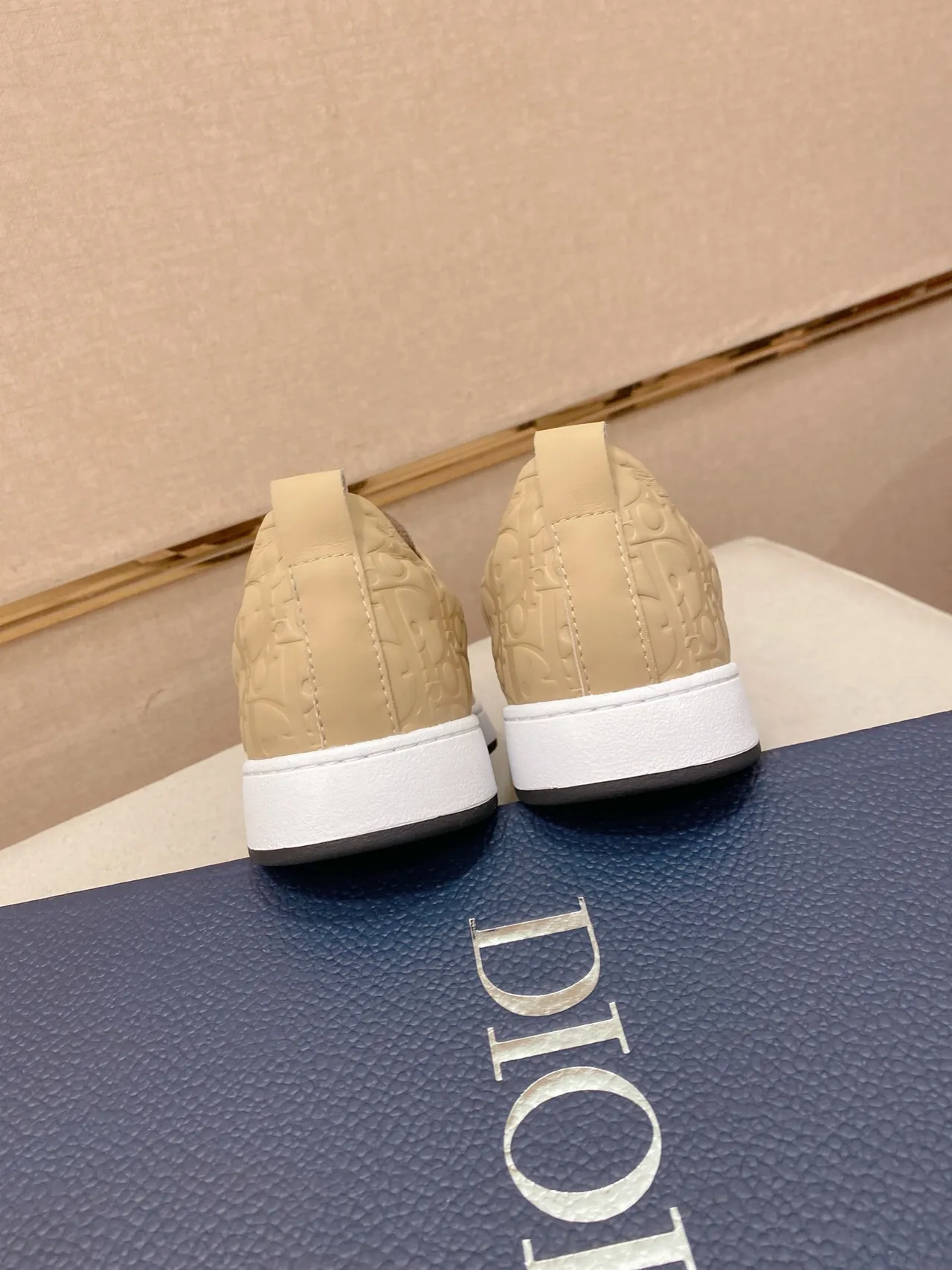 Dior Beige Brown Slip-On Monogrammed Lifestyle Sneakers