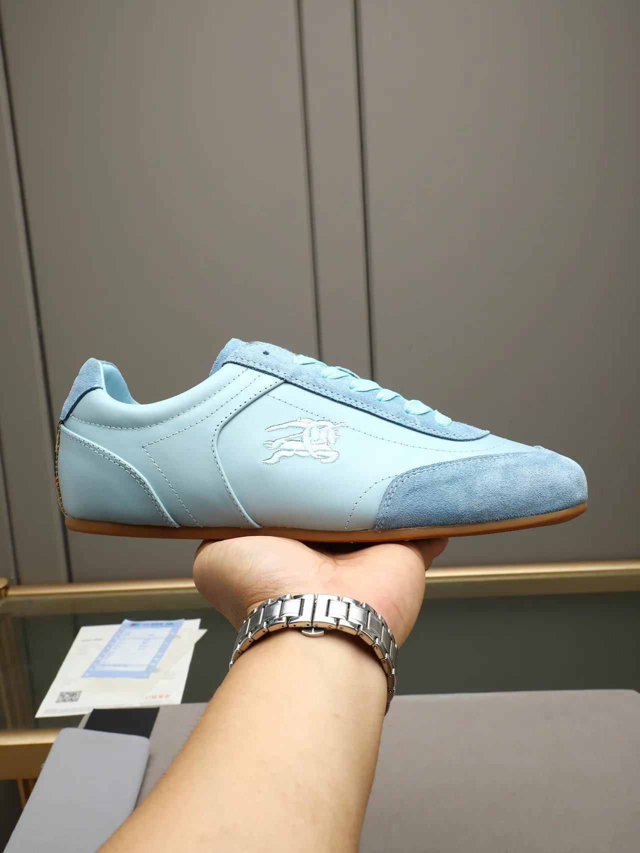 Lacoste Blue Beige Low-Top Leather-Suede Hybrid Lifestyle Sneakers