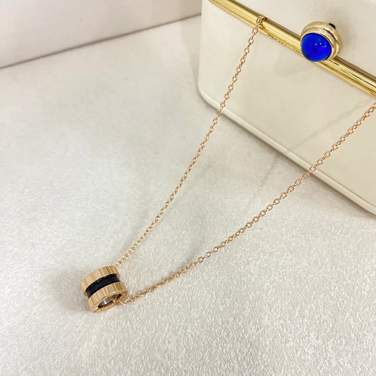Gold Multicolor Barrel-Shaped Pendant Enamel Color Band Detail Necklace