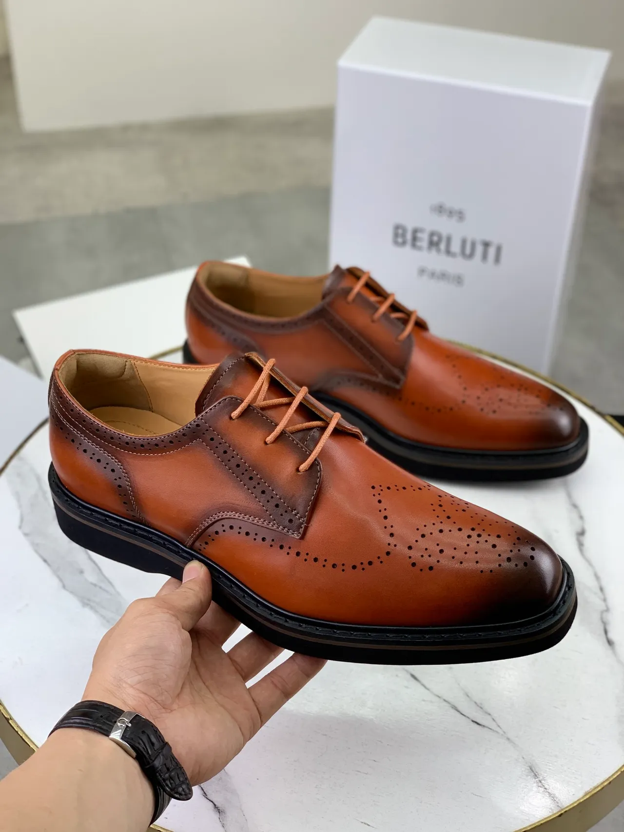 Berluti Full-Brogue Wingtip Cognac Leather Brogues