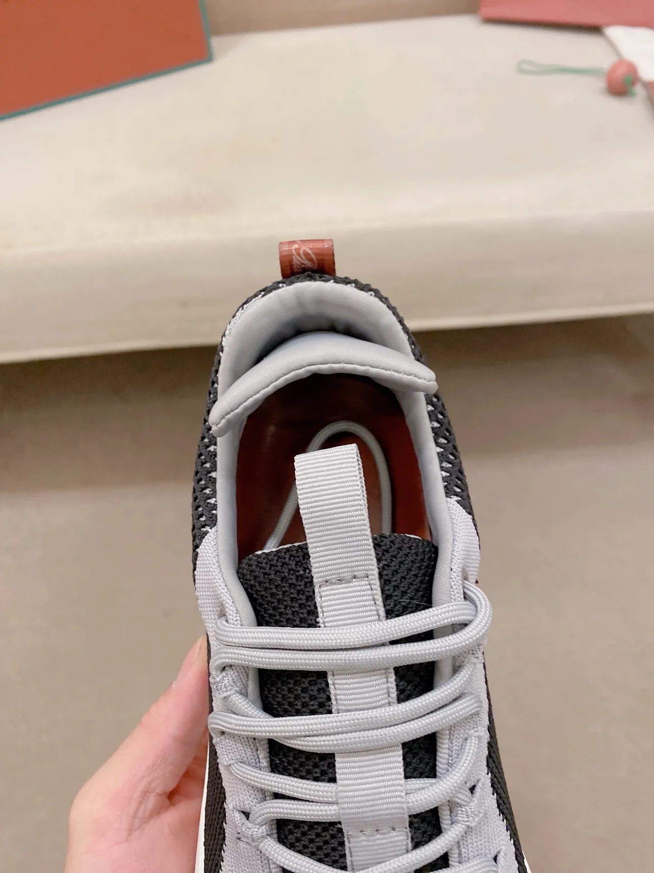 Loewe Gray Black Knit Upper Color-Blocked Sneakers