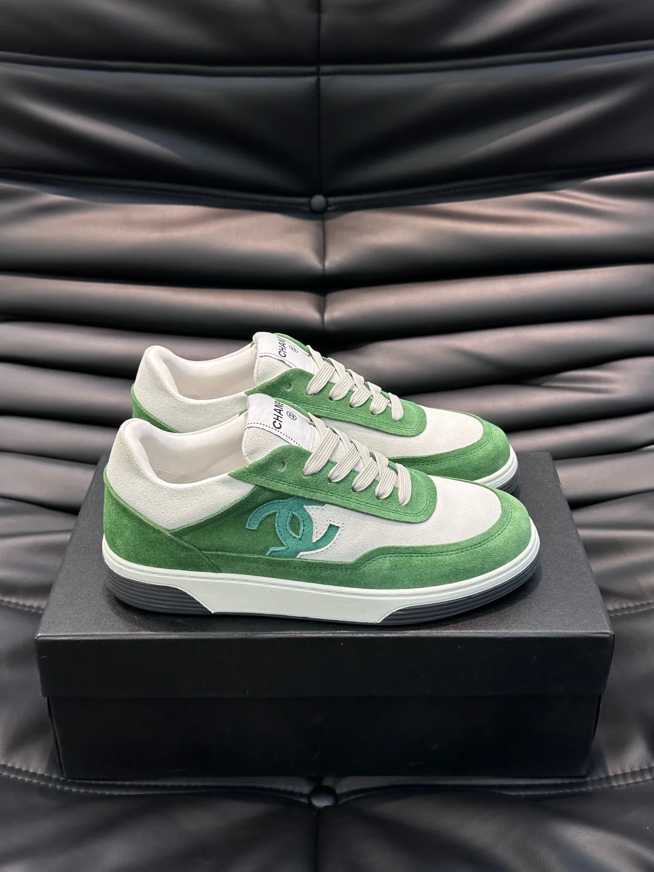 Chanel Lifestyle Sneaker Green White Low-Top Suede-and-Leather Panelled Lifestyle Sneakers