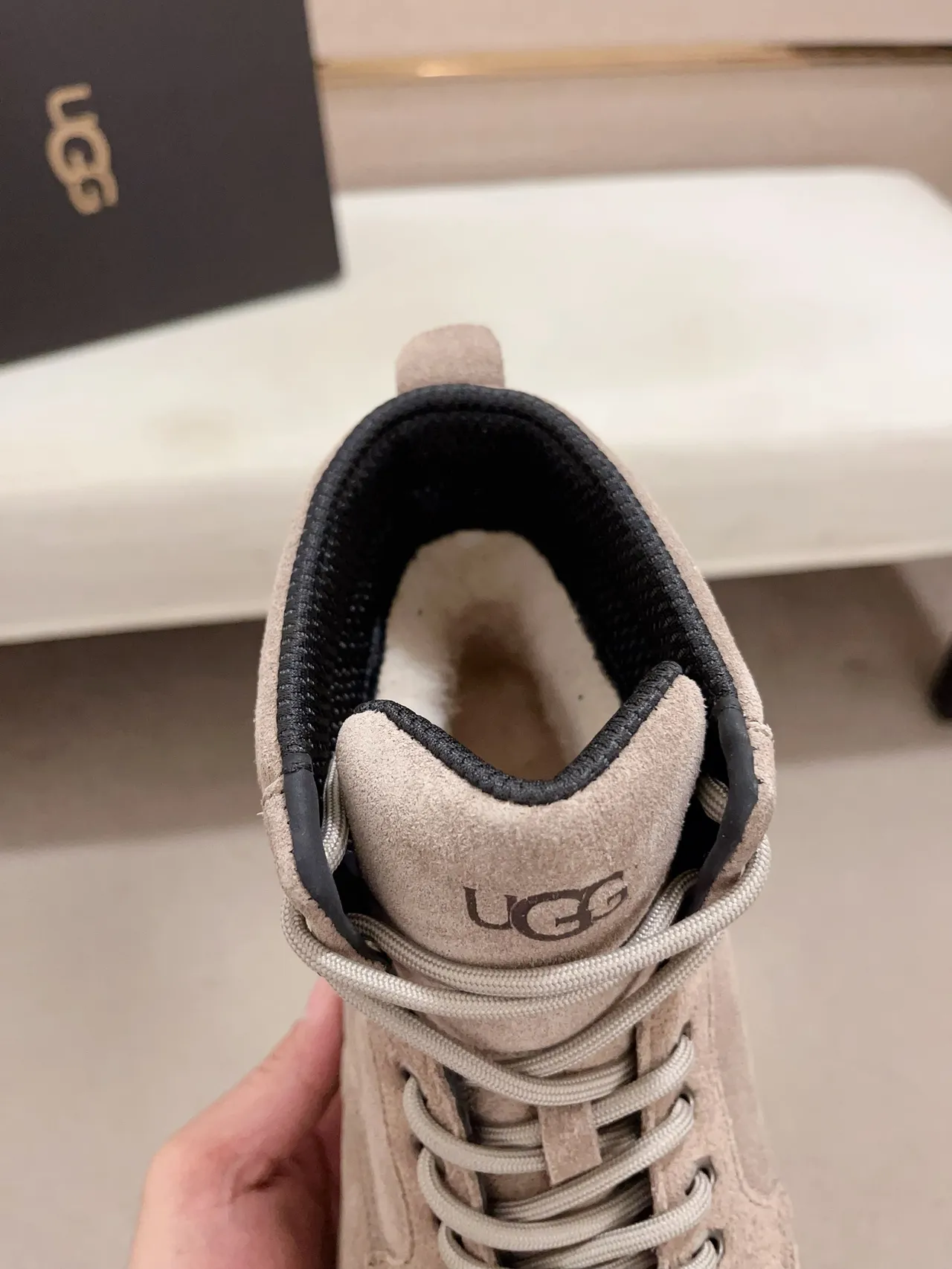 UGG Gray Beige Suede Upper Lace-Up Front Work Boots