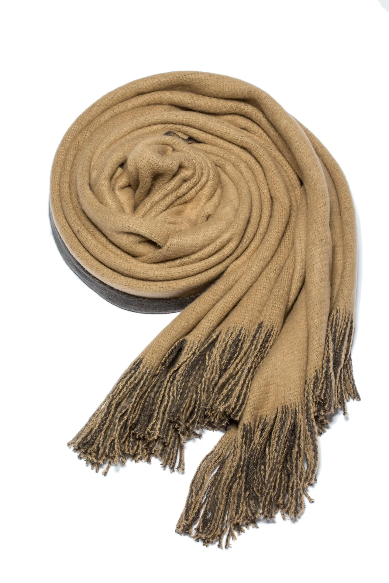UGG Beige Brown Wool-Like Knit Two-Tone Fringe Cashmere Scarf