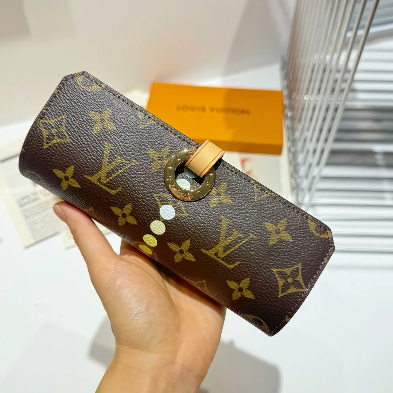 Louis Vuitton Brown Beige Monogram Canvas Cylindrical Roll-Top Wristlet