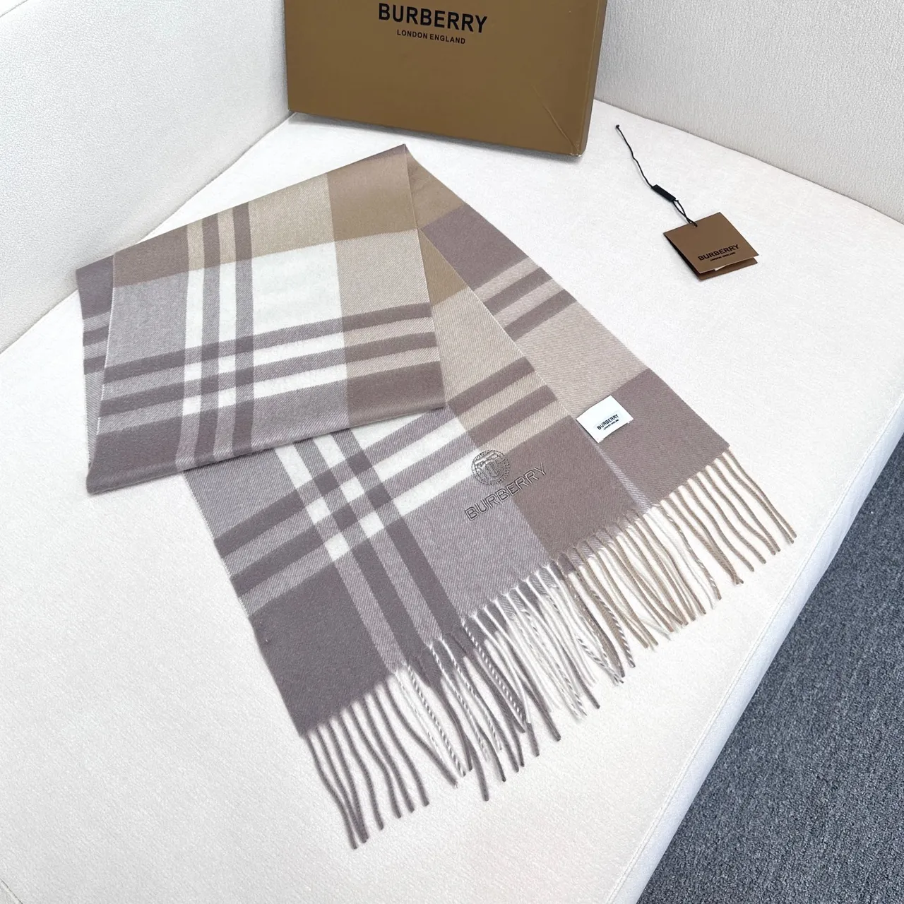 Burberry Classic Check Beige Taupe Cashmere Scarf