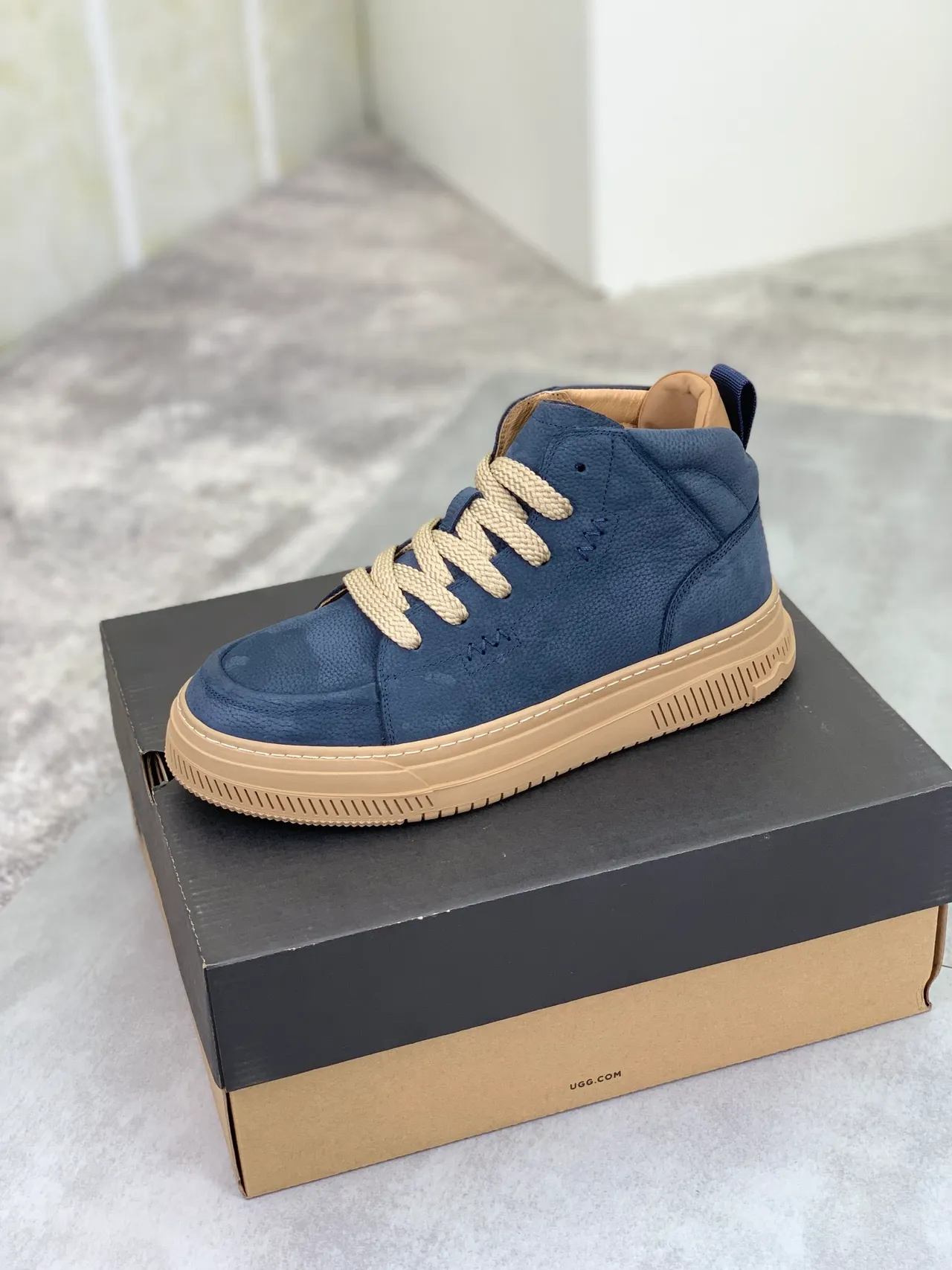 UGG Navy Suede High-Top Platform Sneakers
