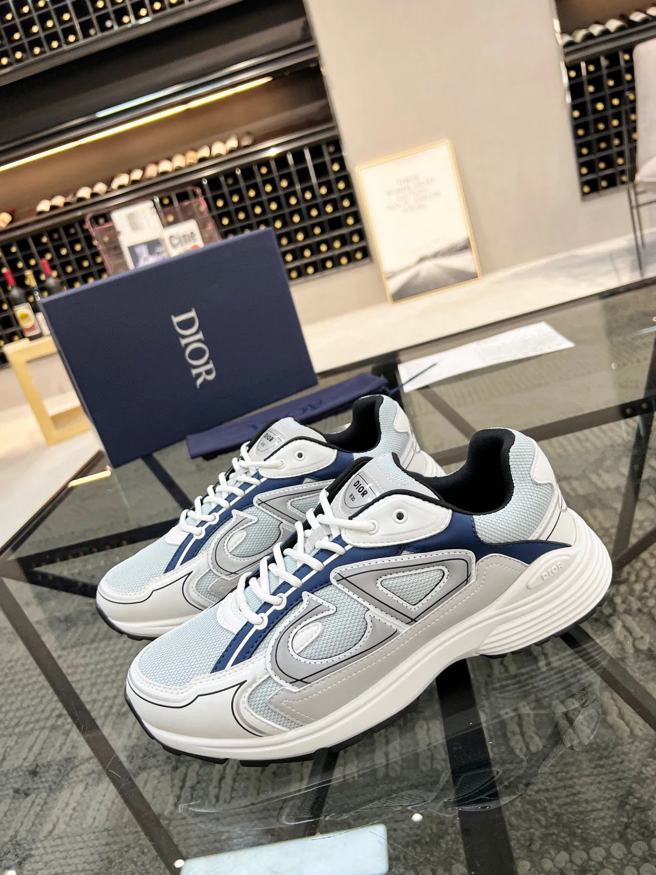 Dior B23 Layered Geometric Overlay Chunky Sneakers