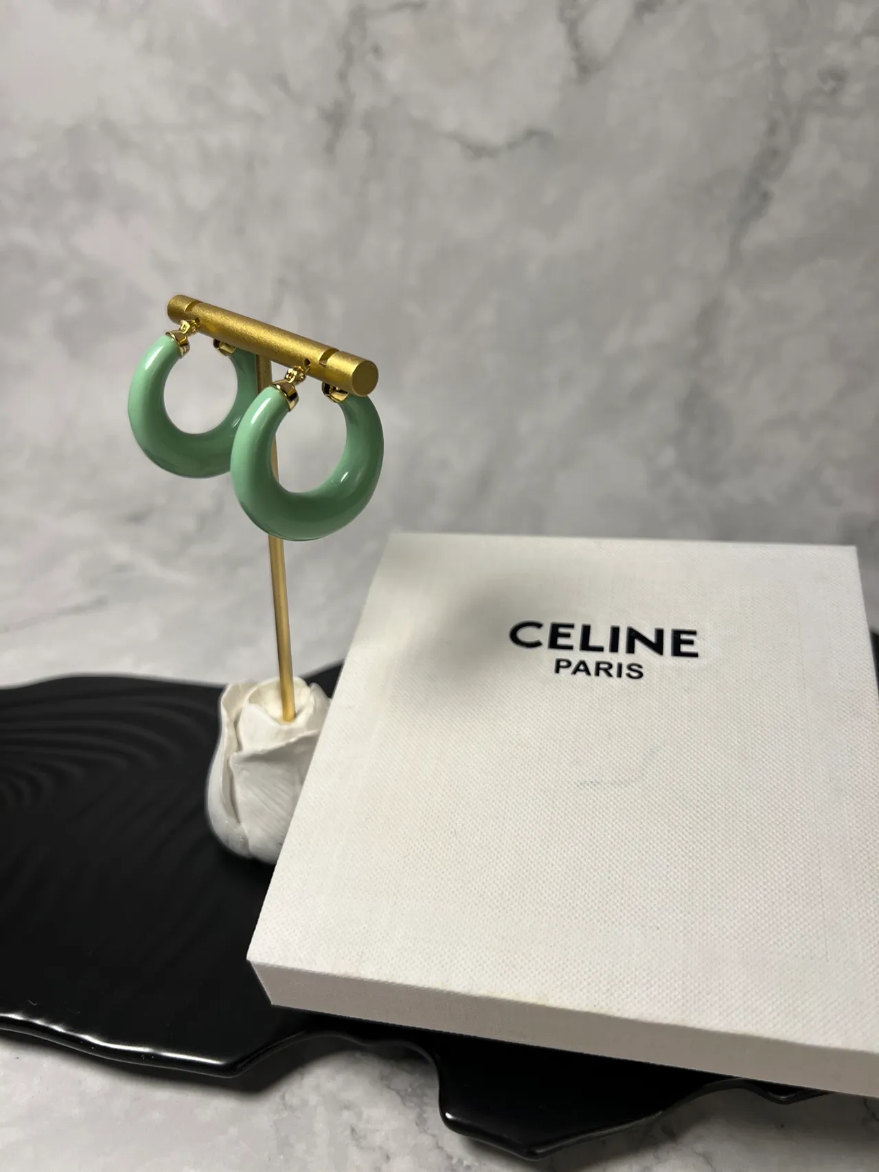 Celine Mint Green Enamel Hoop Earrings