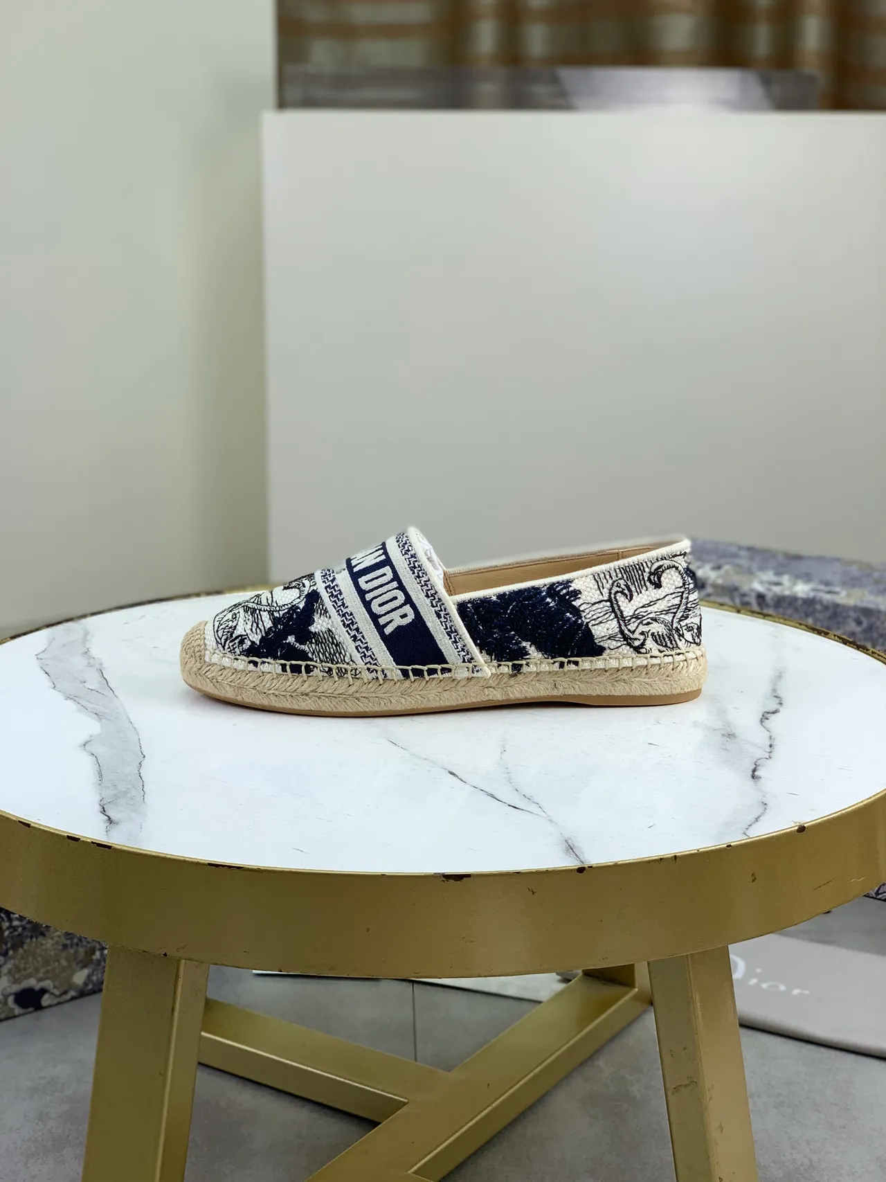Dior Beige Navy Woven Jute Sole Canvas Upper Boat Shoes