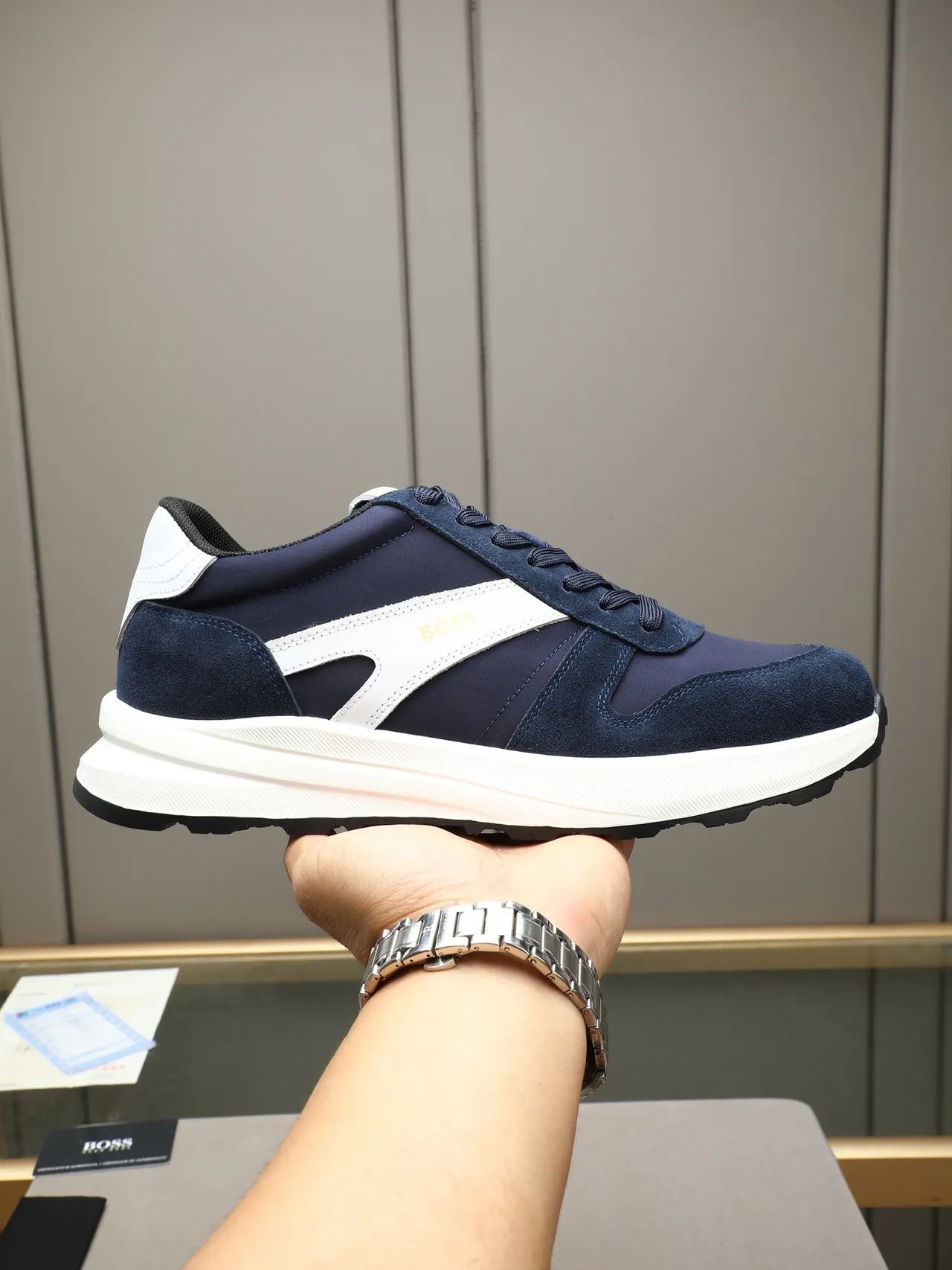 Hugo Boss Lifestyle Sneaker Navy and White Suede Textile Low-Top Sneaker