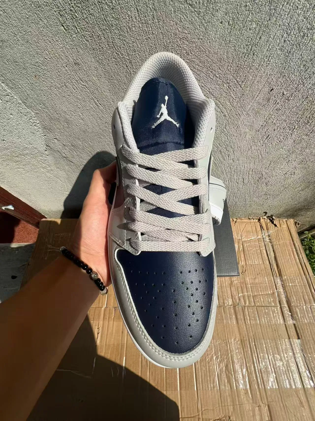 Nike Air Jordan 1 Low Gray Navy White Lifestyle Sneakers