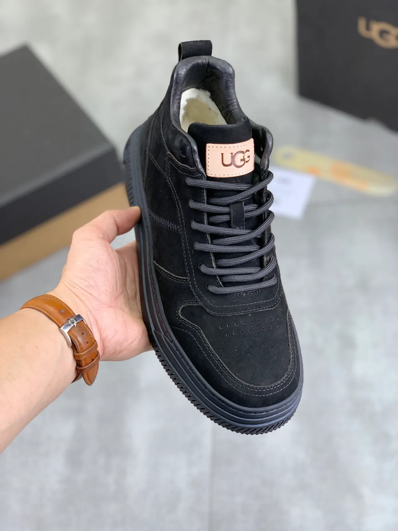 UGG Tasman Black Beige Suede Upper Platform Sole Lifestyle Sneakers