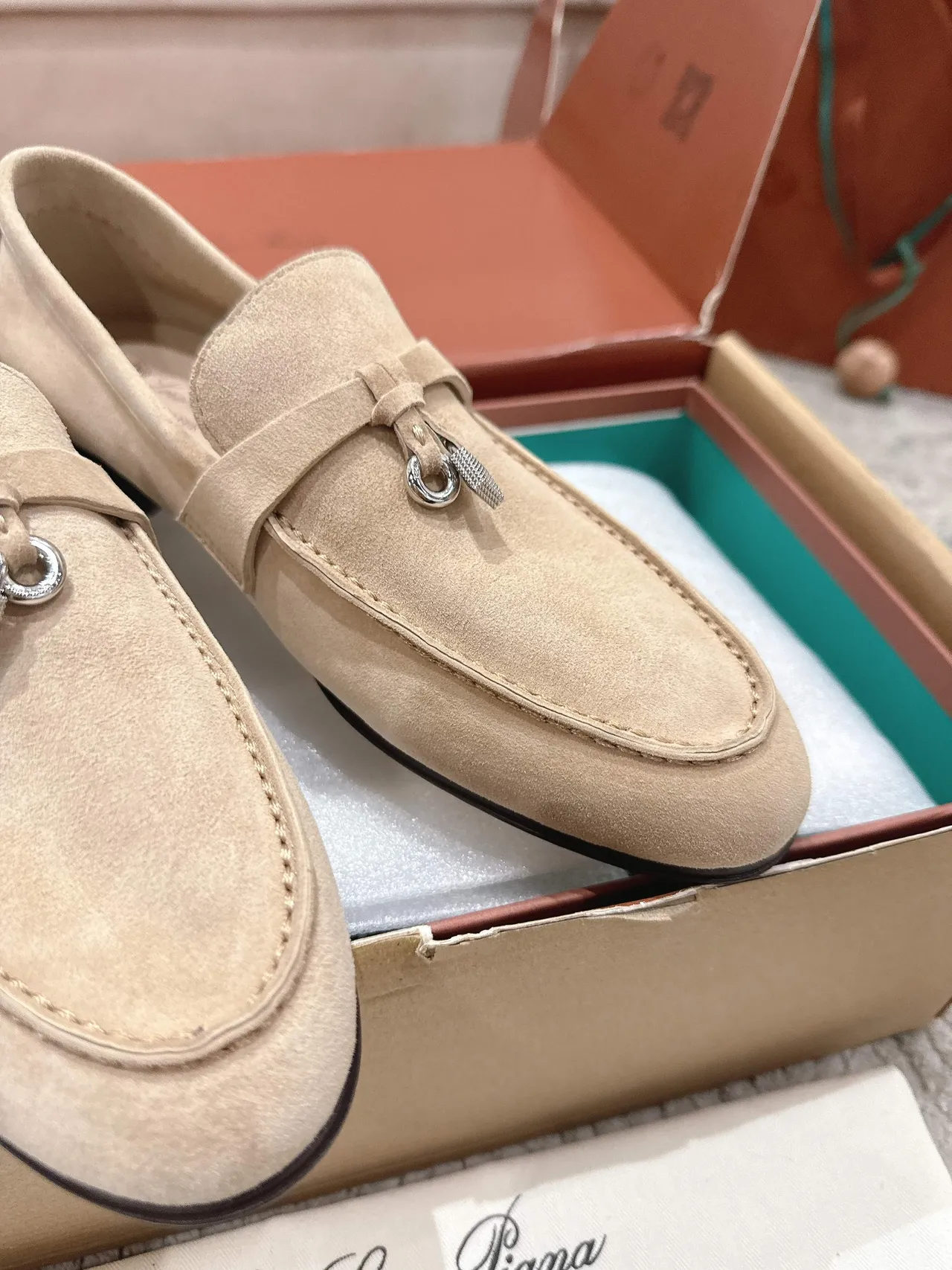 Loro Piana Summer Walk Beige Suede Tassel-Tie Loafers