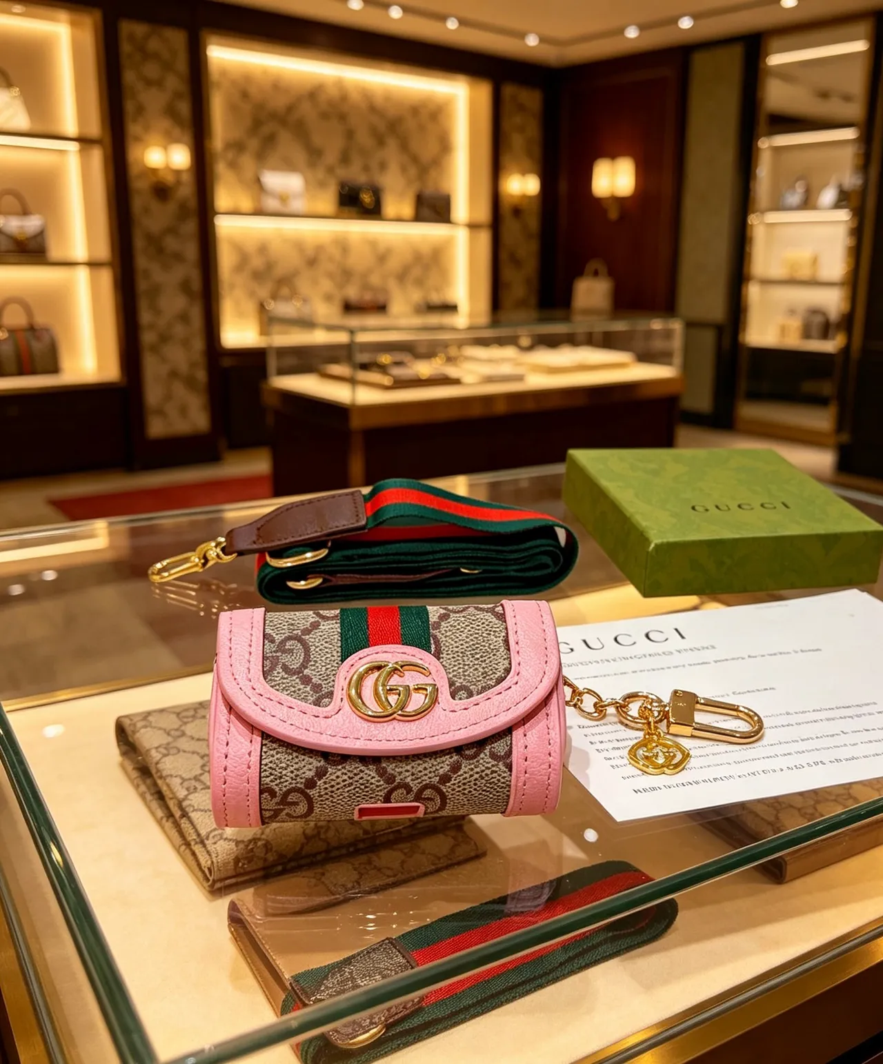 Gucci Ophidia Pink Beige Flap-Top Monogram Canvas Crossbody Bag