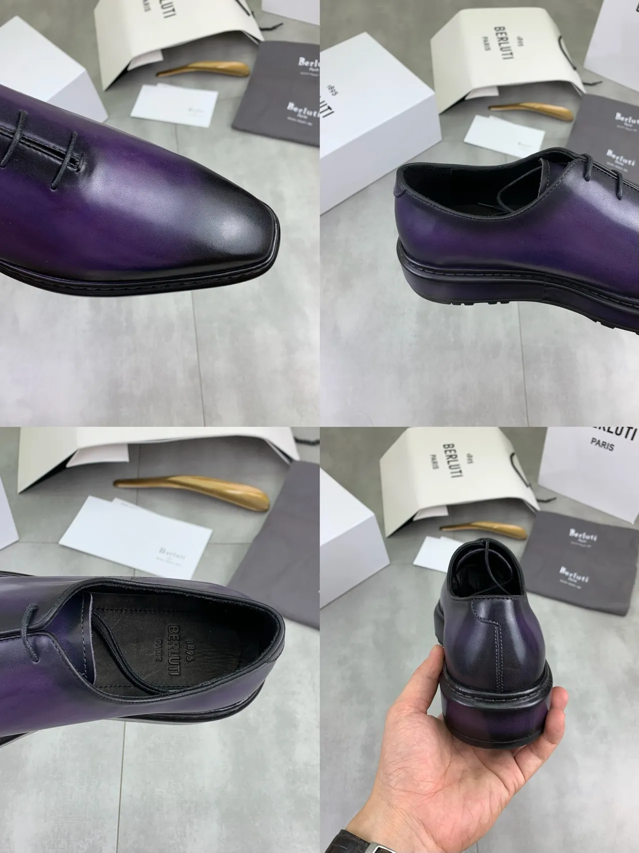 Berluti Purple Black Square-Toe Gradient Leather Oxford Shoes