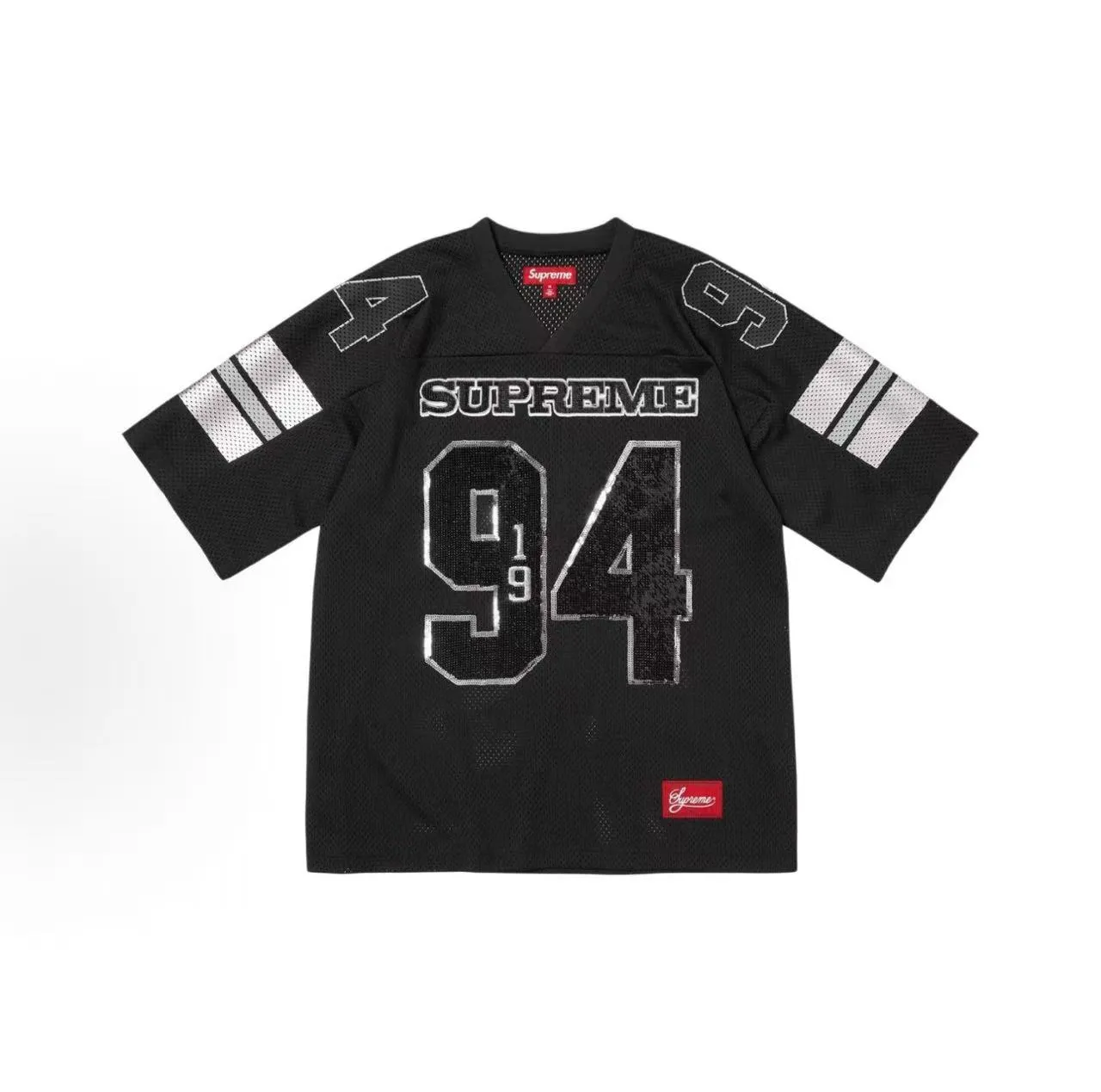 Supreme Black Silver Mesh Fabric V-Neck Jersey