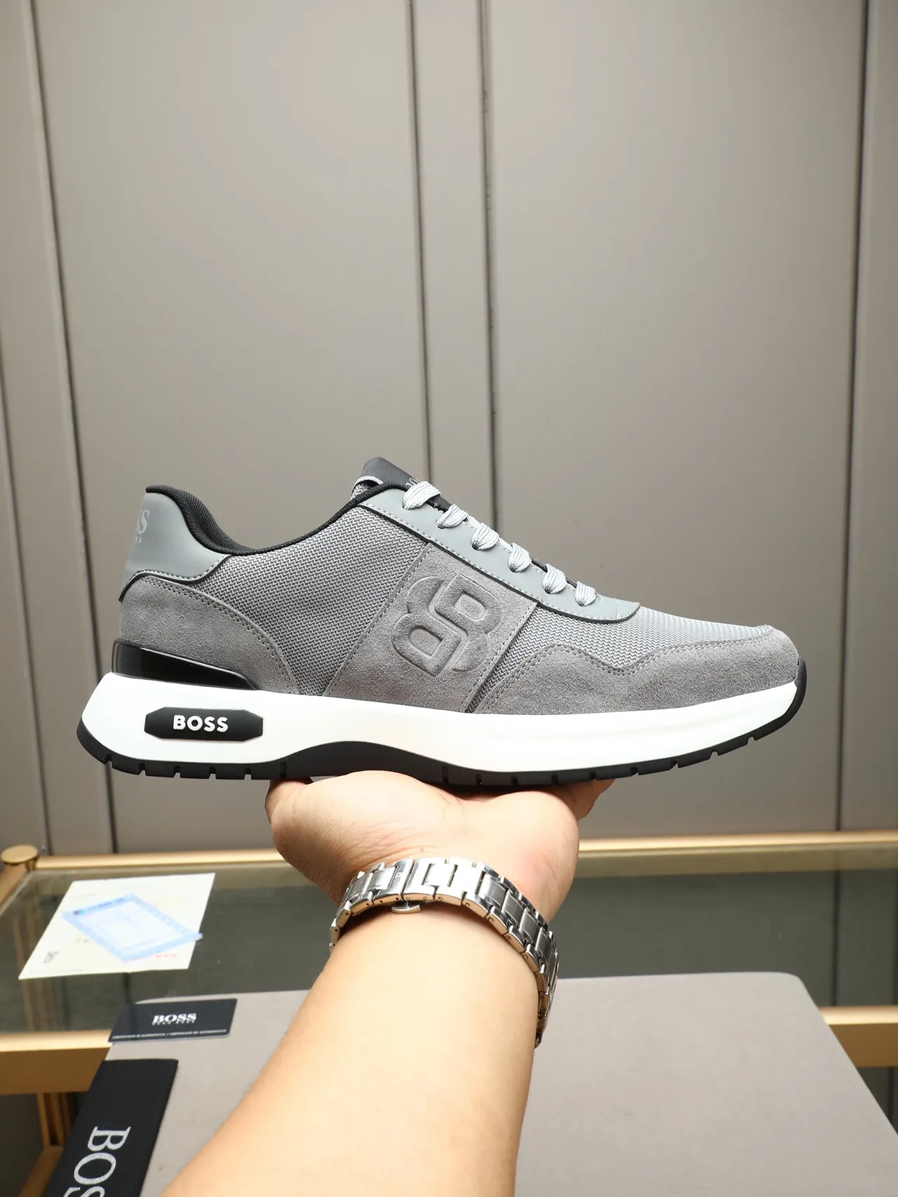 Hugo Boss Gray Suede and Mesh Lifestyle Sneaker