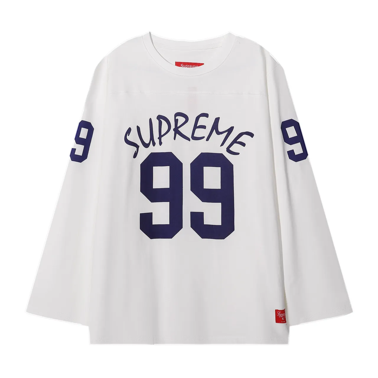 Supreme 99 White Navy Long-Sleeve Crewneck Jersey