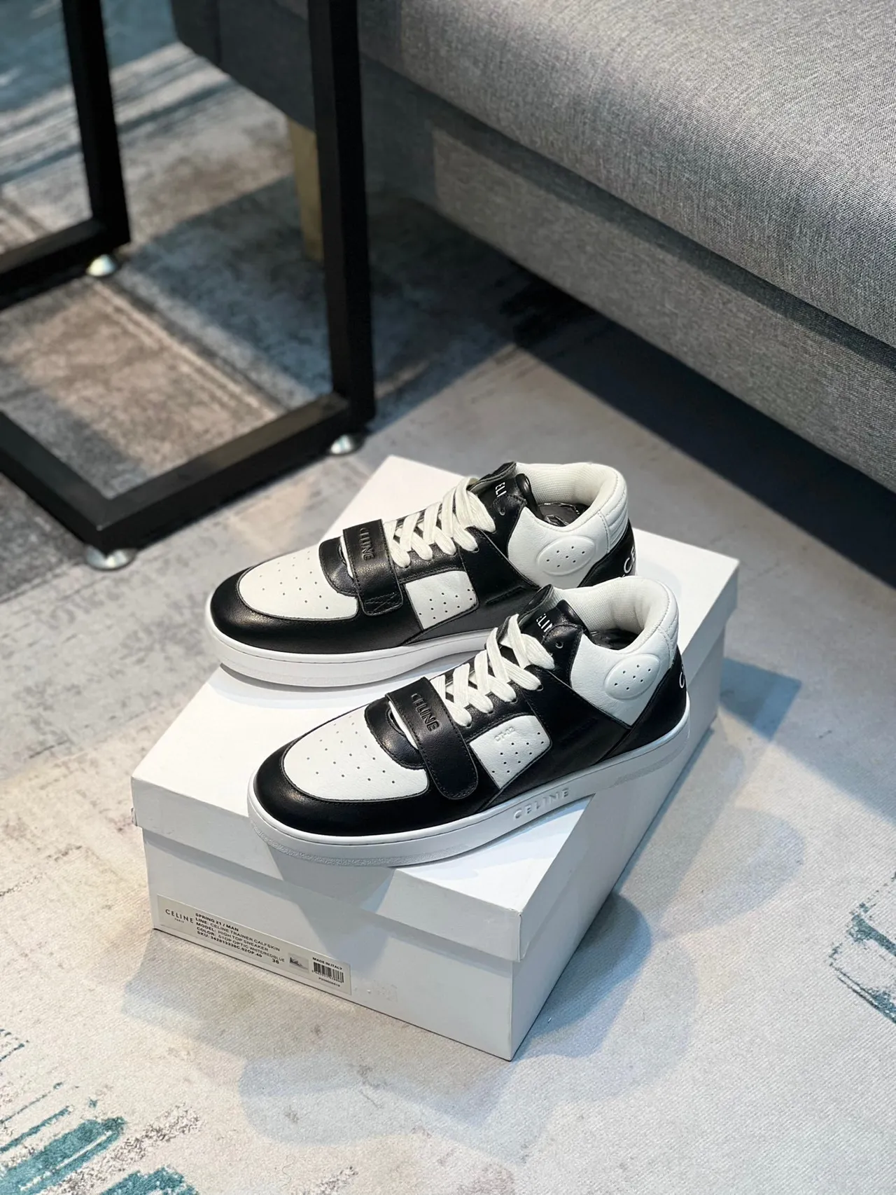 Celine CT-01 Black and White Leather High-Top Lifestyle Sneakers