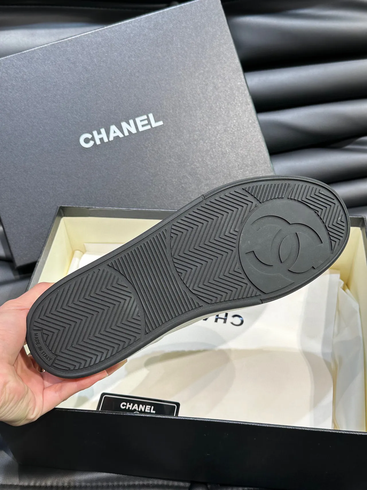 Chanel Gray Black Low-Top Suede-and-Leather Panelled Sneakers