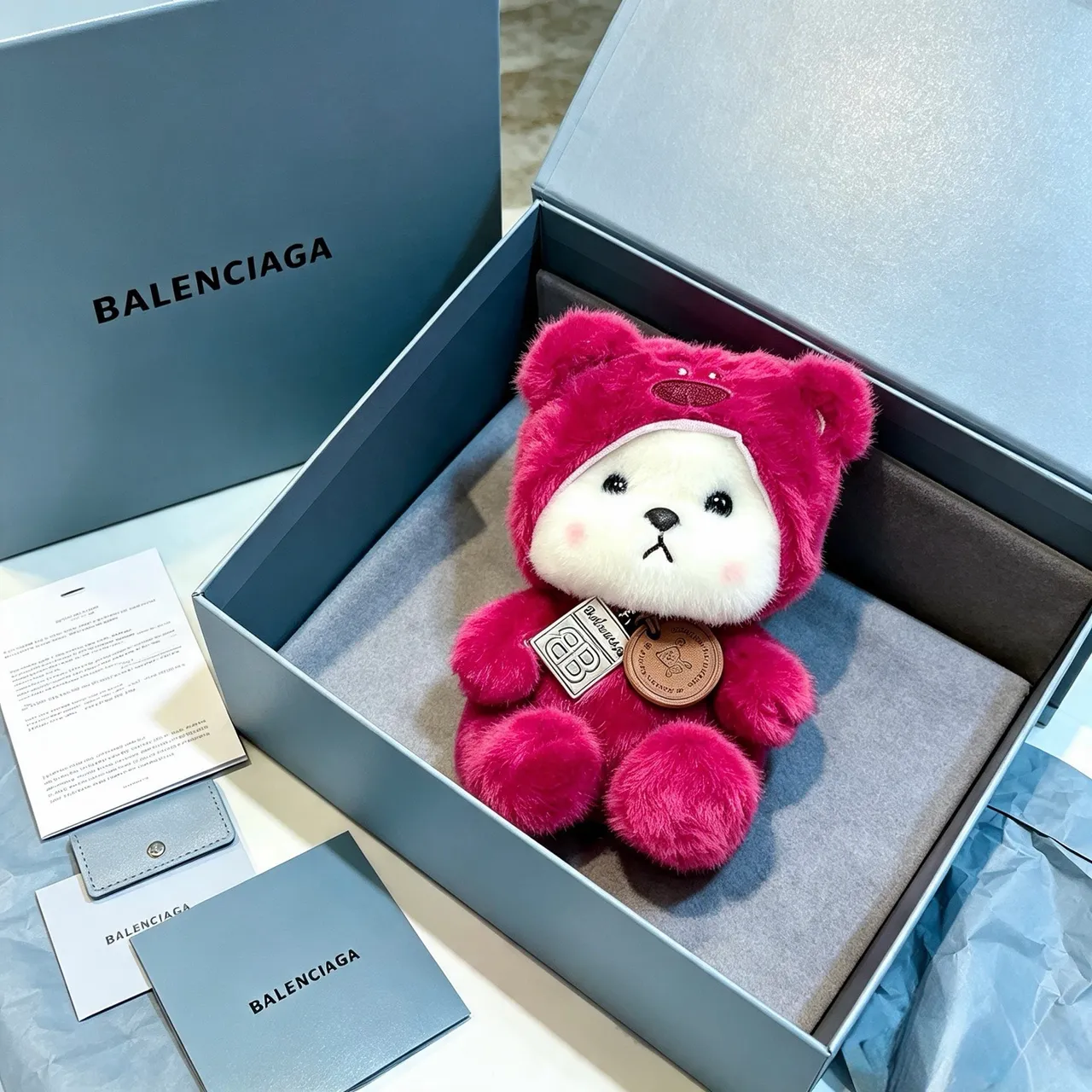 Balenciaga Teddy Bear Pink White Plush Hooded Costume Handbag