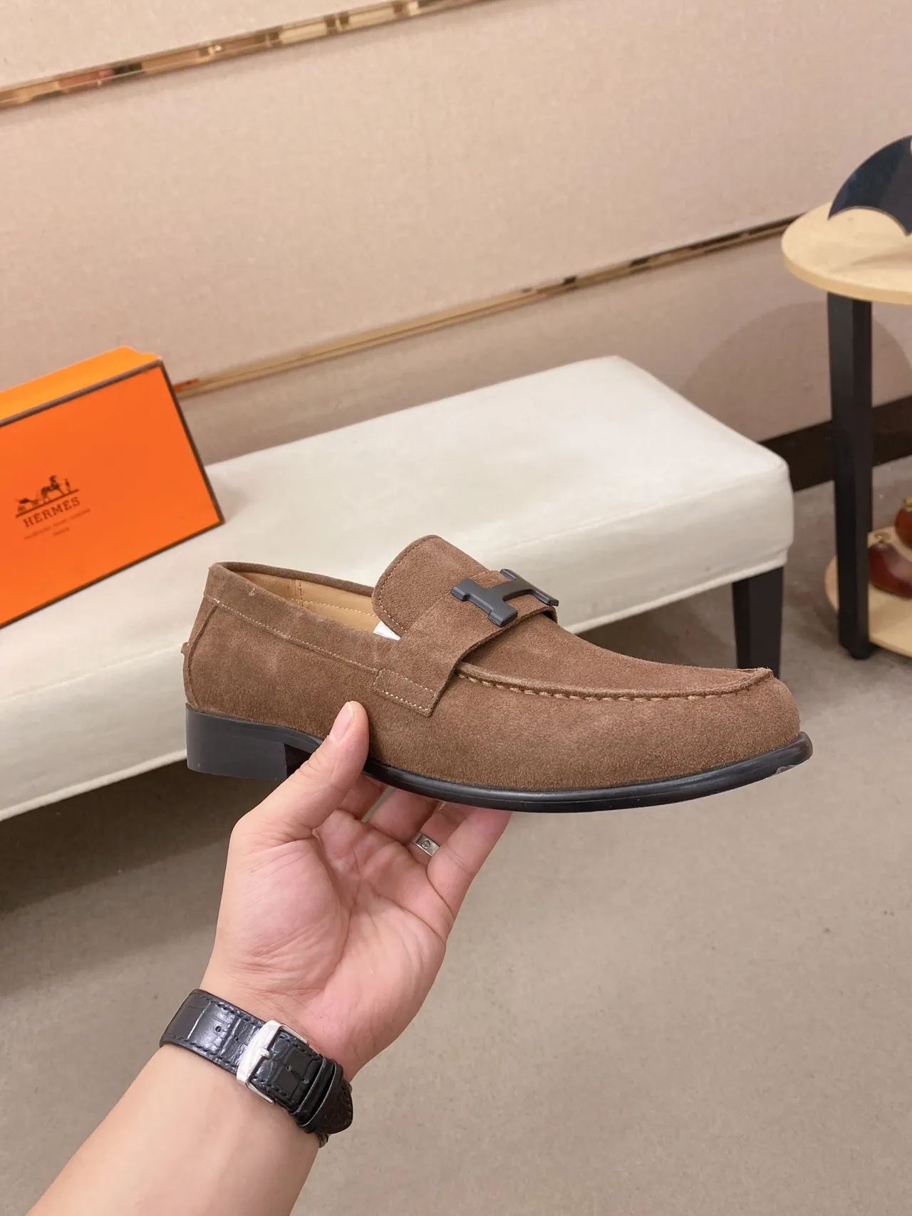 Hermès Oran Loafer Brown Suede H-Buckle Loafers