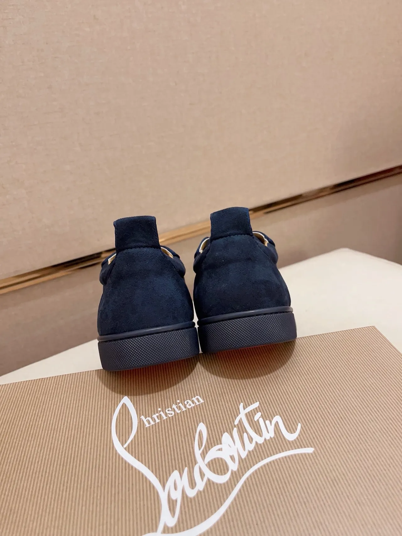 Christian Louboutin Louis Navy Suede Crystal-Studded Lifestyle Sneakers