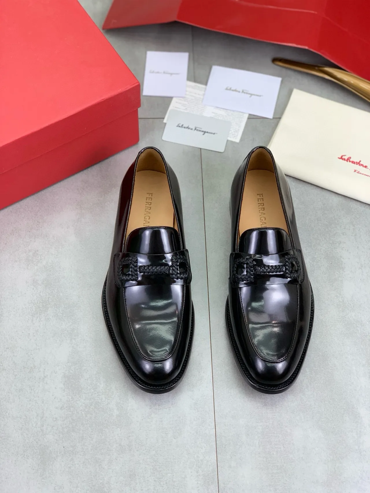 Salvatore Ferragamo Gancini Loafer Black Patent Leather Loafers