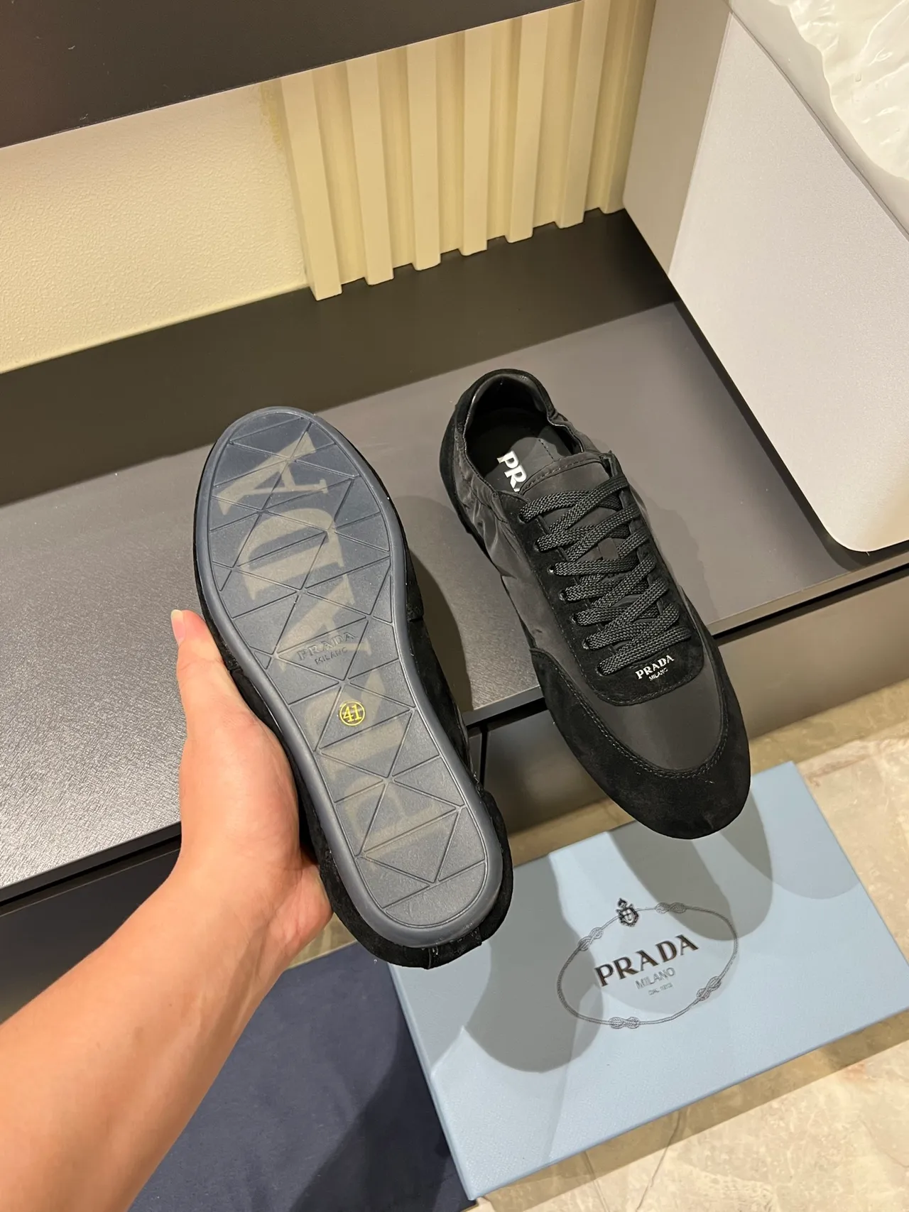 Prada Cloudbust Black Suede And Nylon Upper Elasticated Collar Lifestyle Sneakers