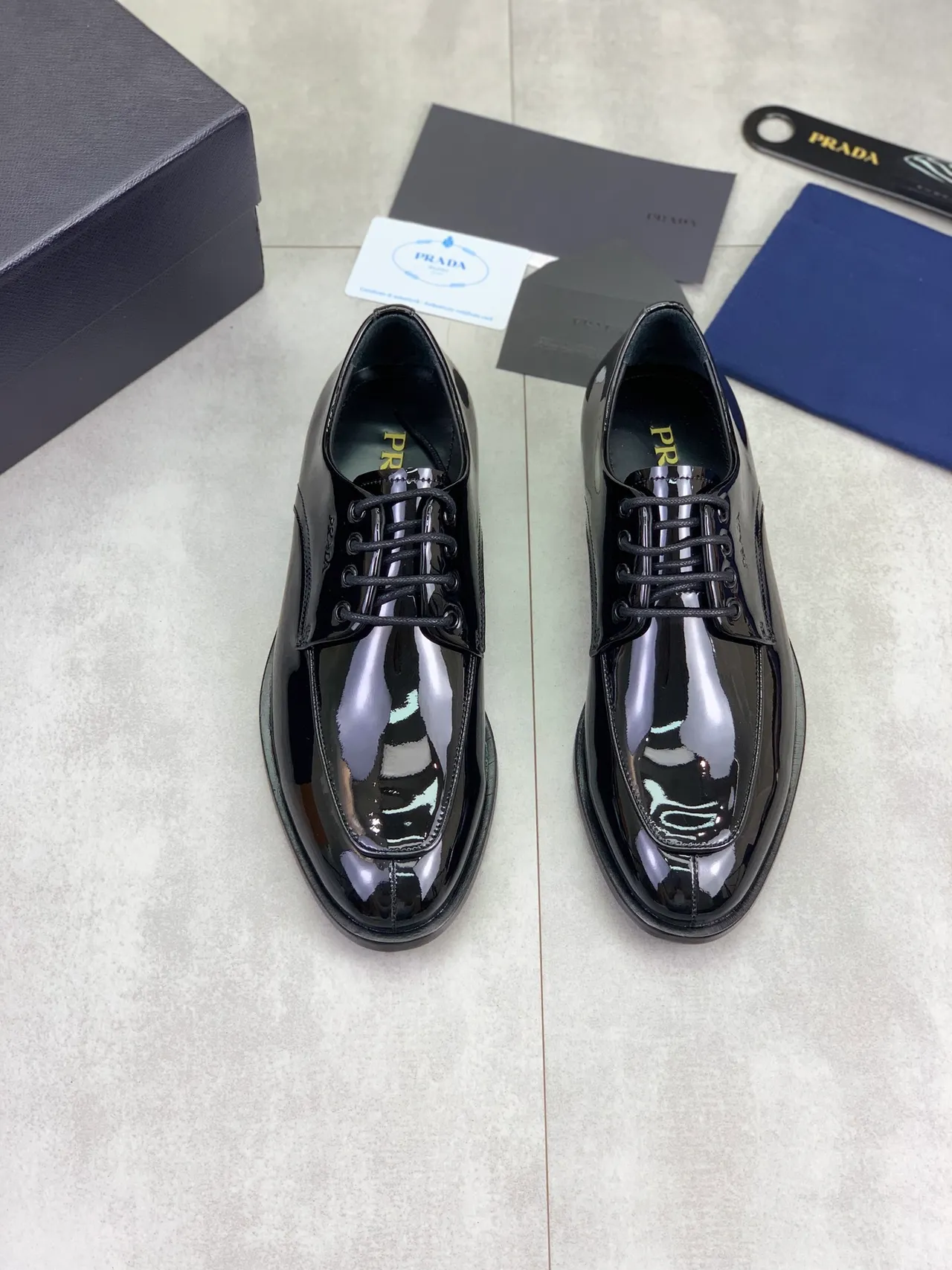 Prada Black Patent Leather Cap-Toe Oxford Shoes
