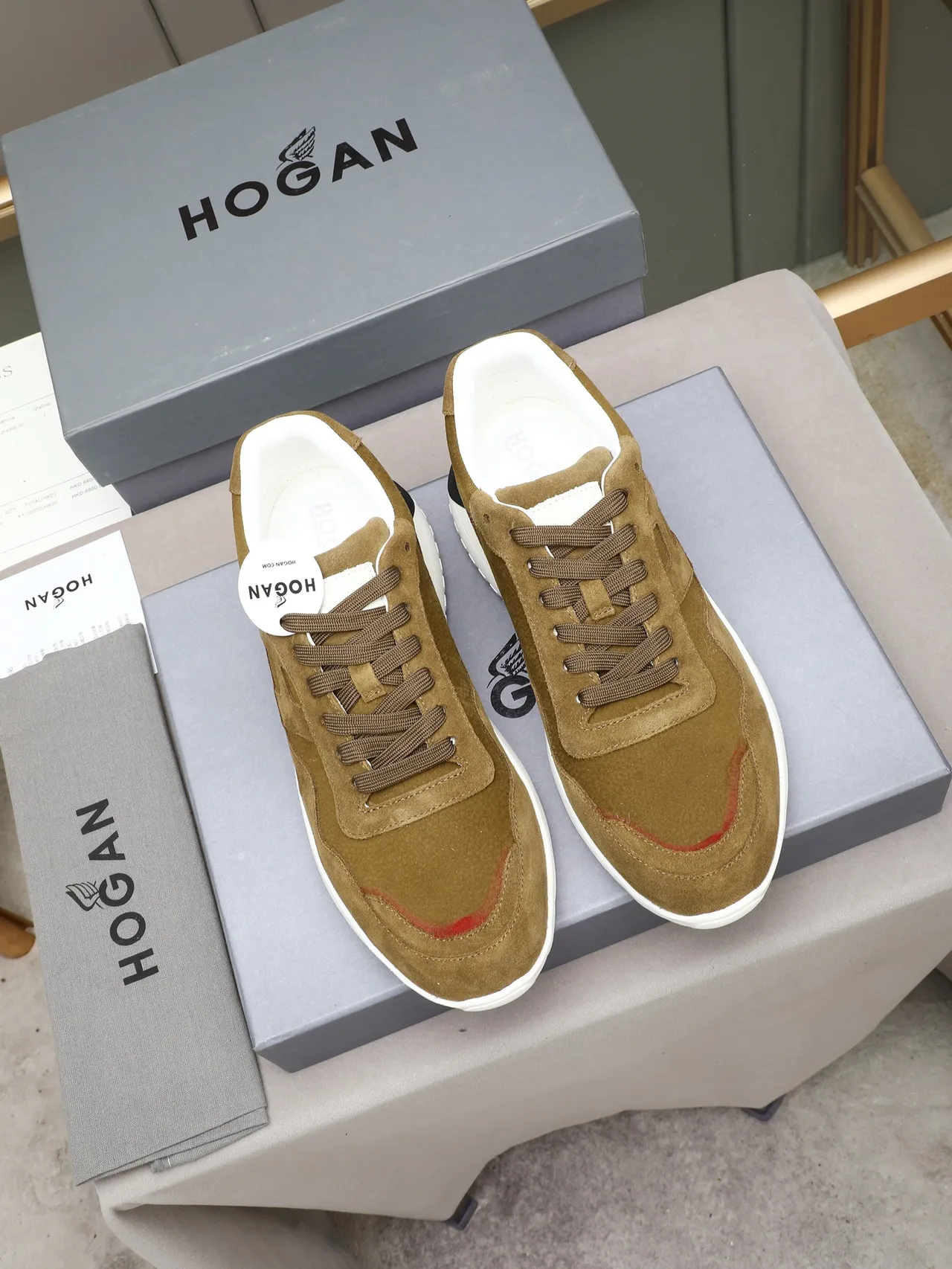 Hogan Brown White Suede Upper Chunky Sole Lifestyle Sneakers