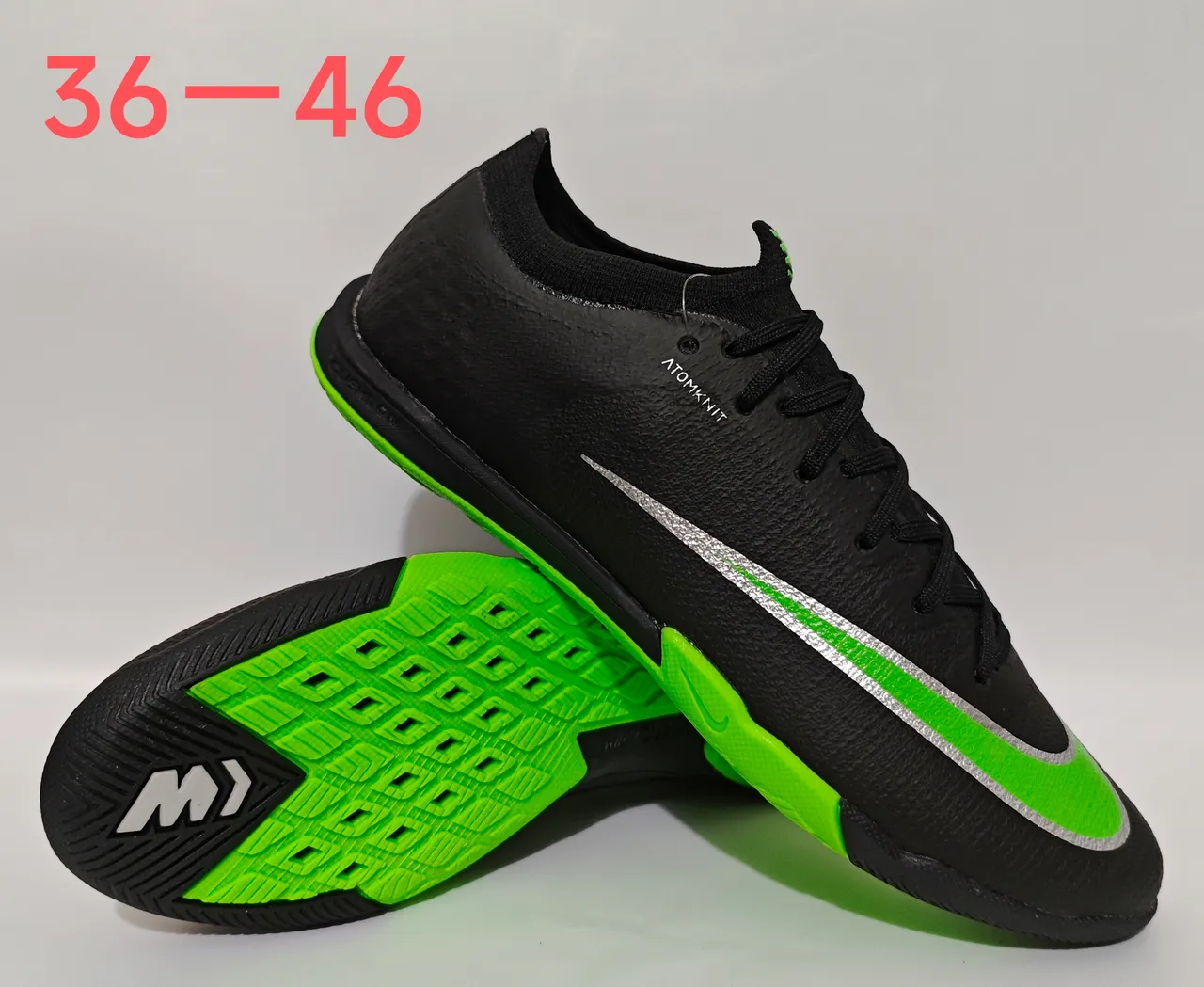 Nike Black Green Low-Cut Textured Synthetic Upper Indoor Soccer Shoes