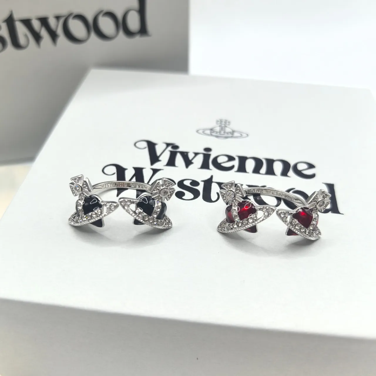 Vivienne Westwood Orb Ring Black Red Motif Pavé Crystal Detailing Ring