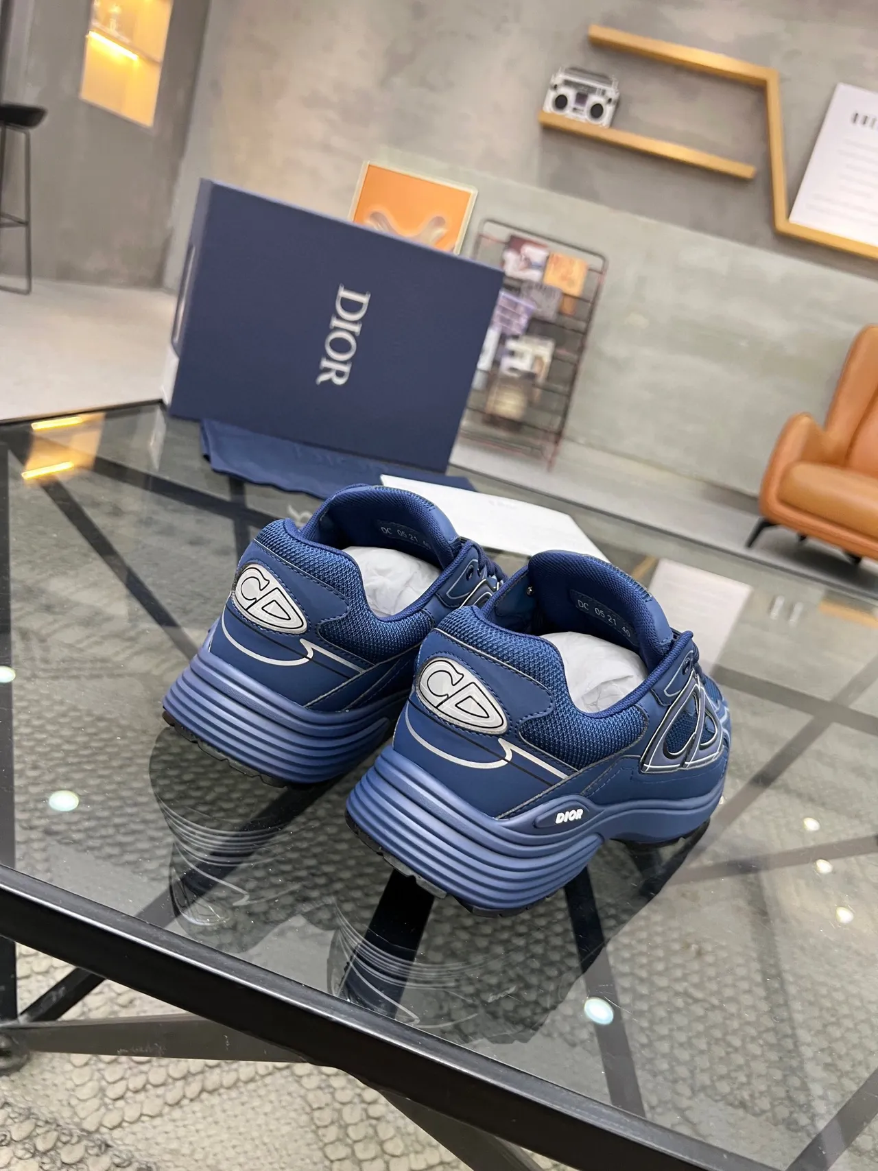 Dior Navy White Chunky Midsole Mesh And Synthetic Upper Lifestyle Sneakers