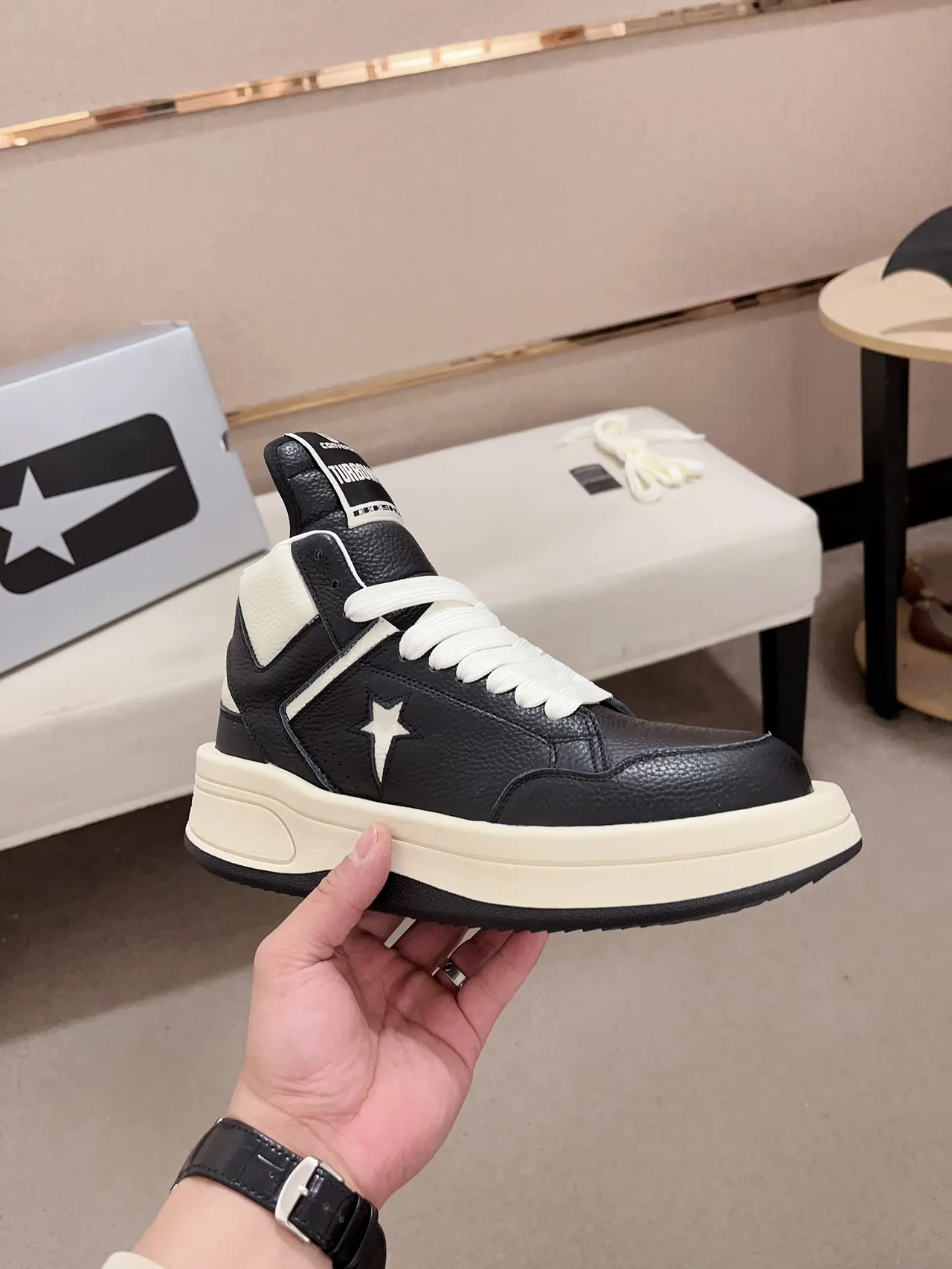 Converse Black White High-Top Leather Upper Sneakers