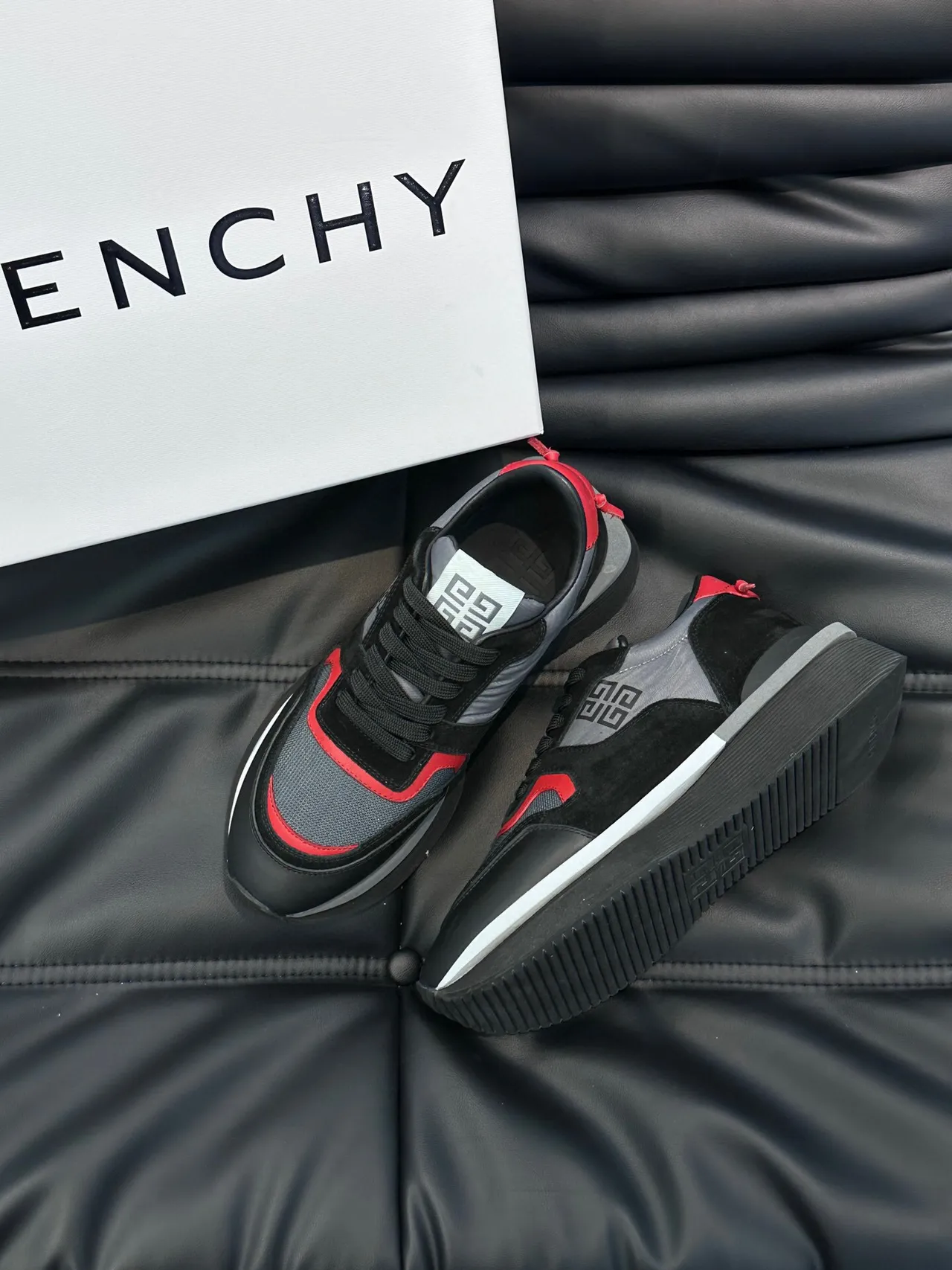 Givenchy Runner Black Red Platform Sole Mixed-Material Upper Chunky Sneakers