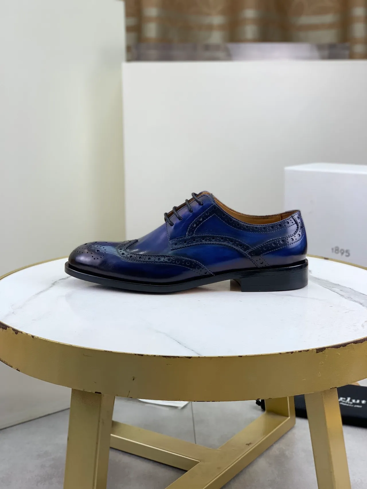 BERLUTI Blue Black Polished Leather Full Wingtip Brogue
