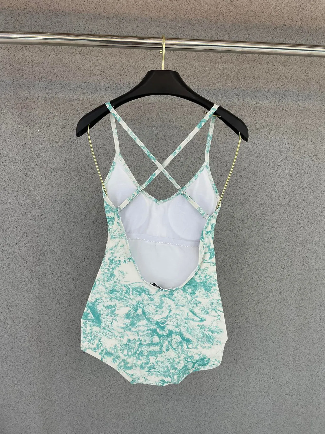 Dior Dioriviera White Blue Crisscross Back Straps Toile De Jouy Print Swimwear