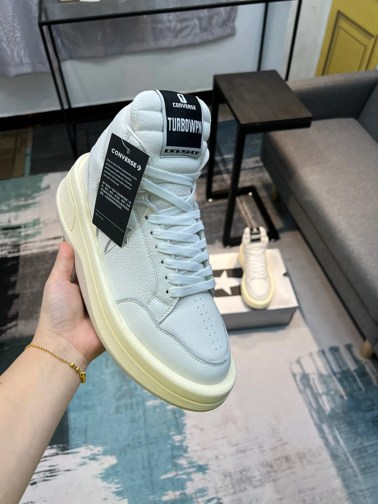 Converse White Beige High-Top Leather Upper Lifestyle Sneakers