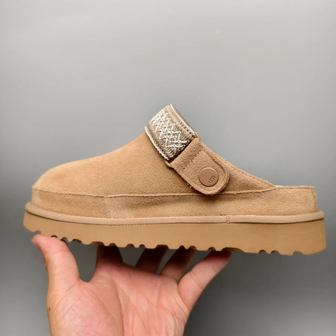 UGG Tasman Tan Suede Woven Strap Slipper